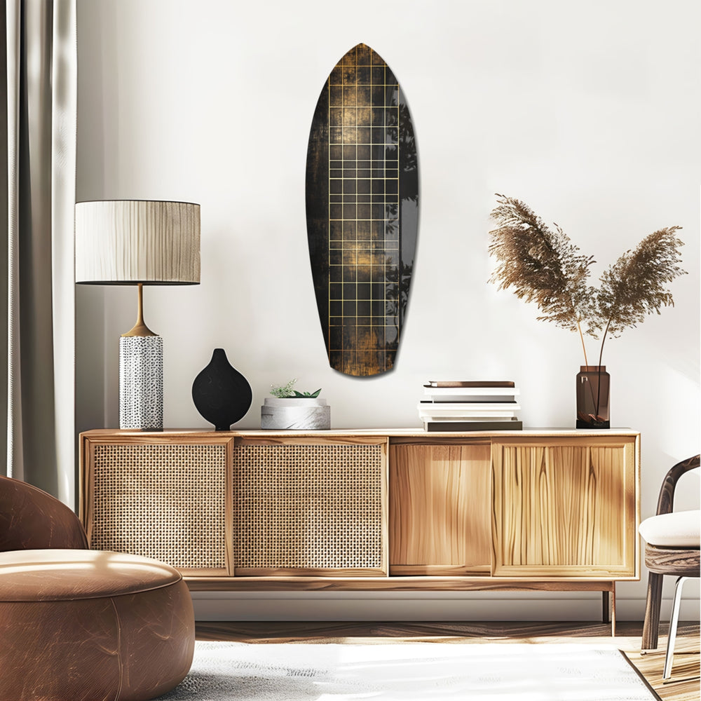 Golden Surf Reflection Glass Wall Art.