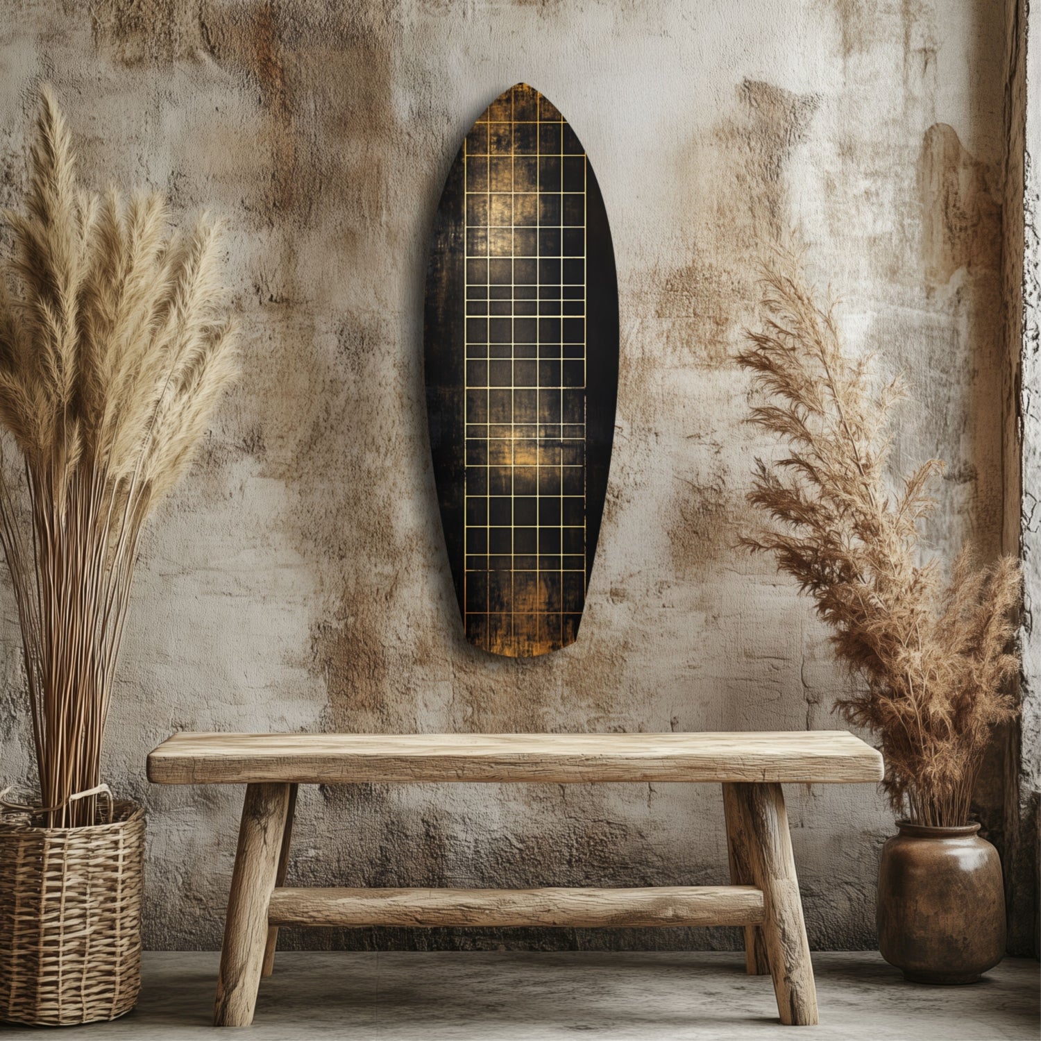 Golden Surf Reflection Glass Wall Art.