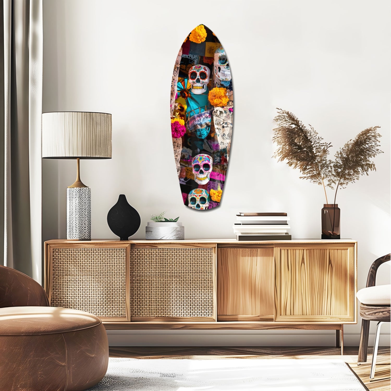 Colorful Skulls Glass Wall Art.