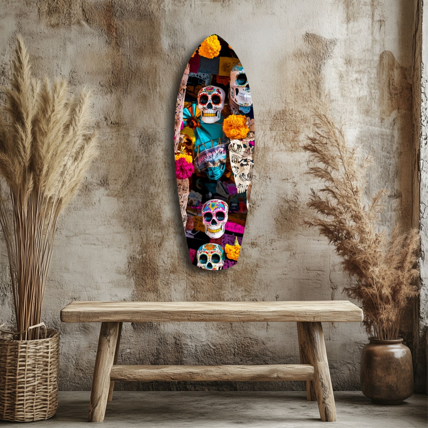 Colorful Skulls Glass Wall Art.