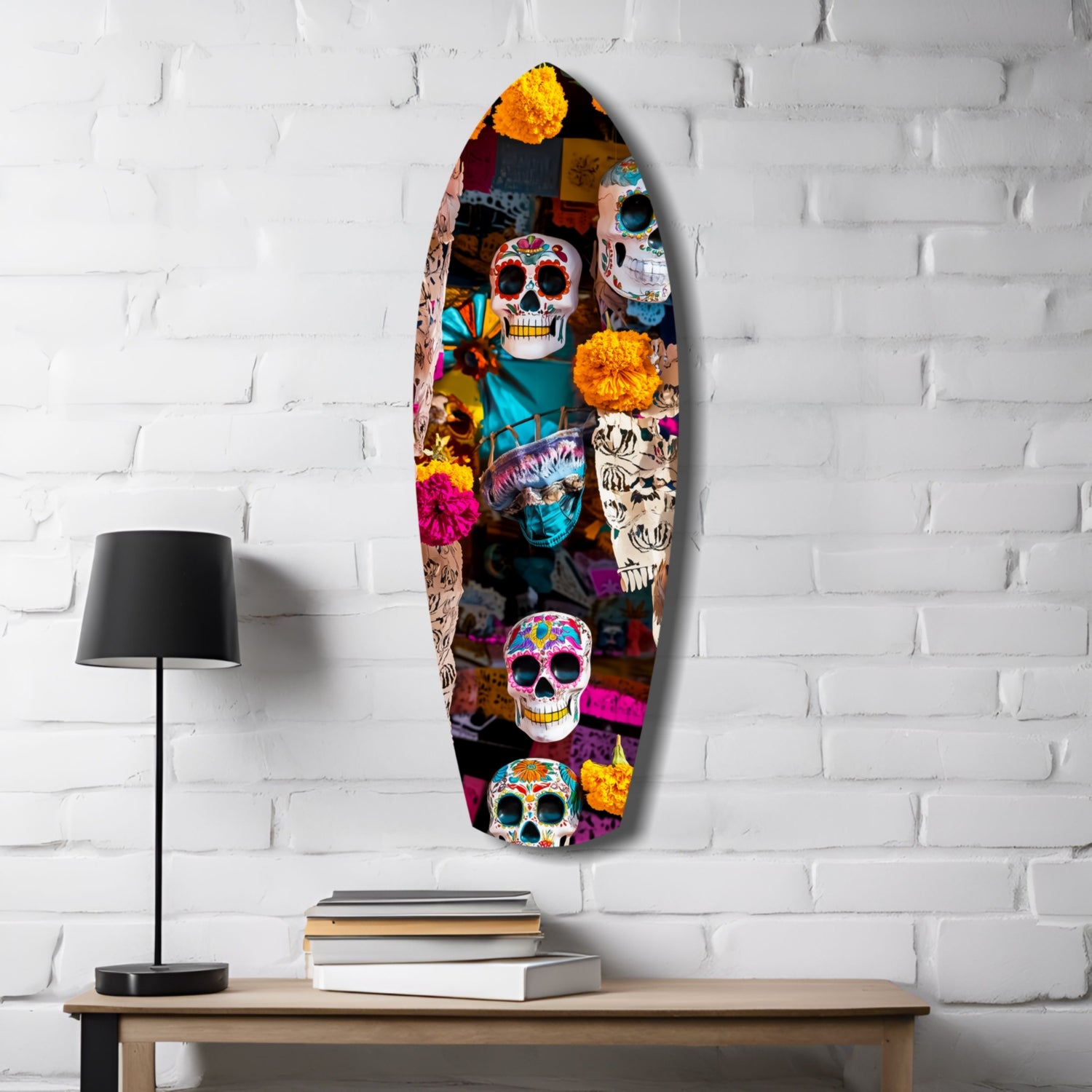 Colorful Skulls Glass Wall Art.