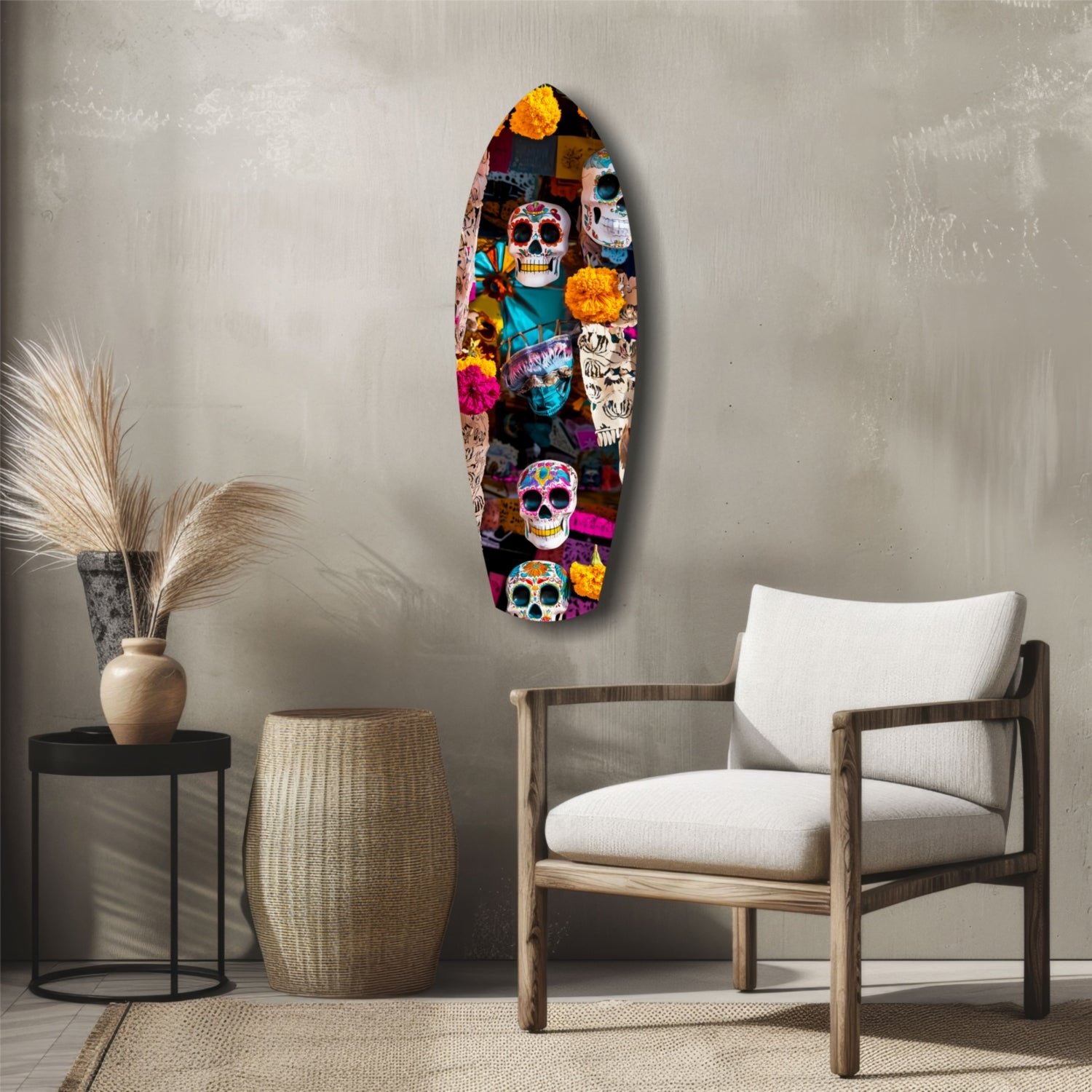 Colorful Skulls Glass Wall Art.