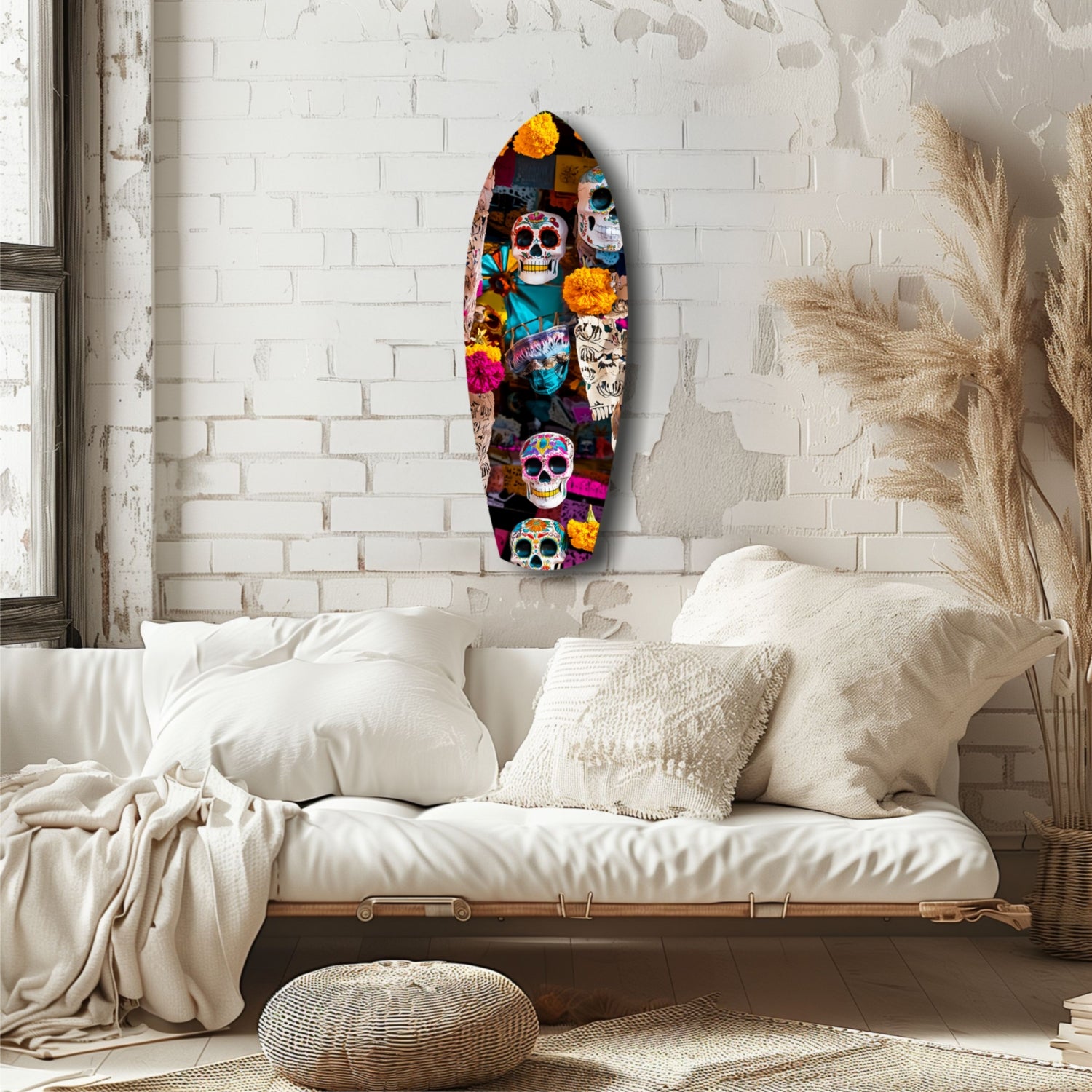 Colorful Skulls Glass Wall Art.