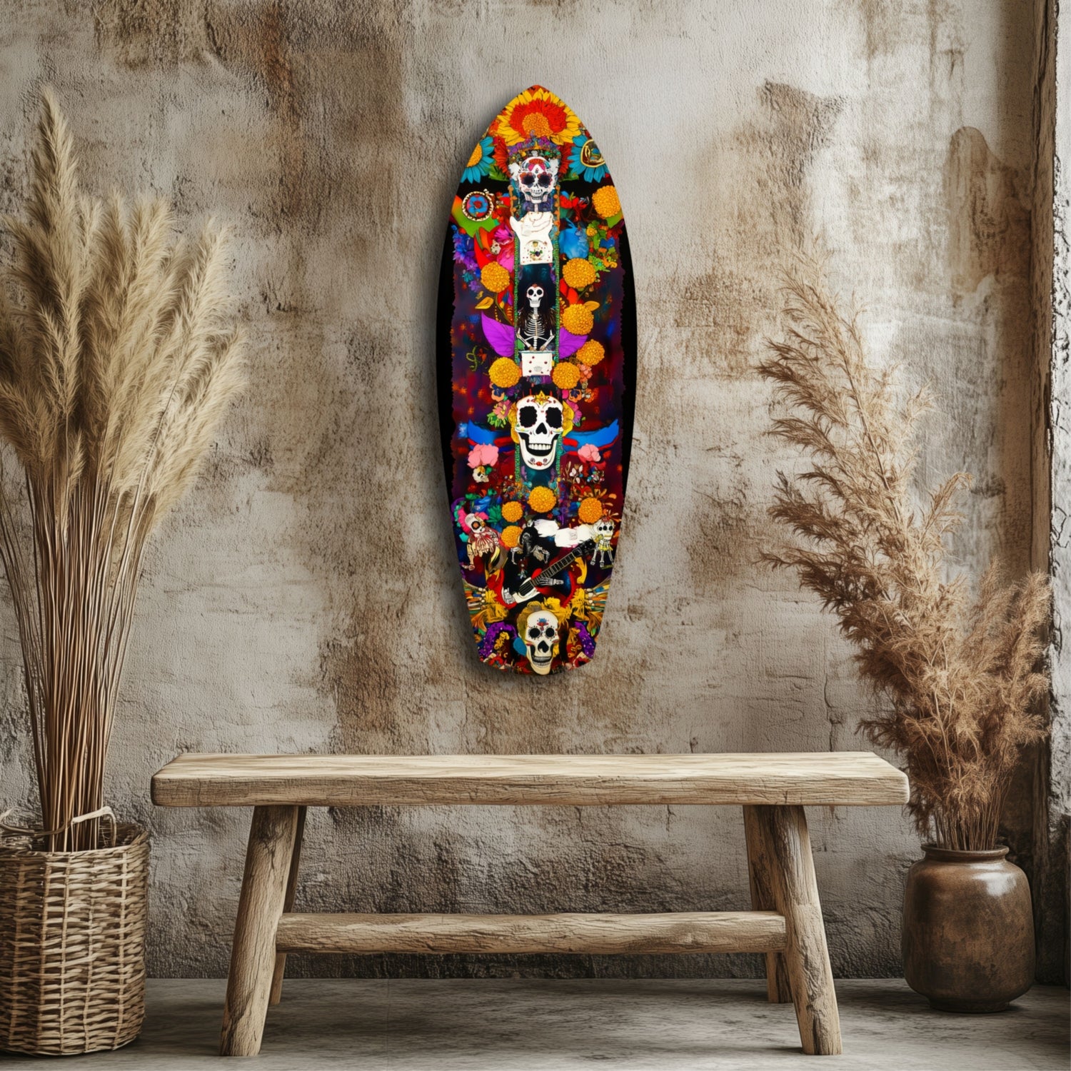 Colorful Skulls Glass Wall Art.