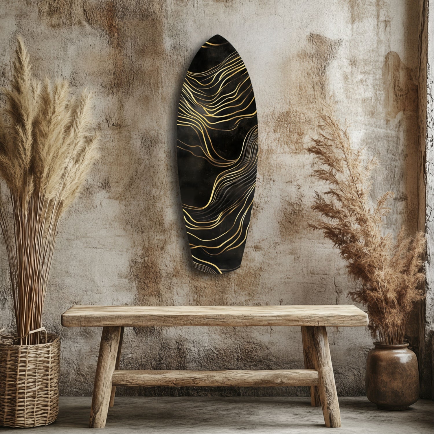 Golden Waves Glass Wall Art.