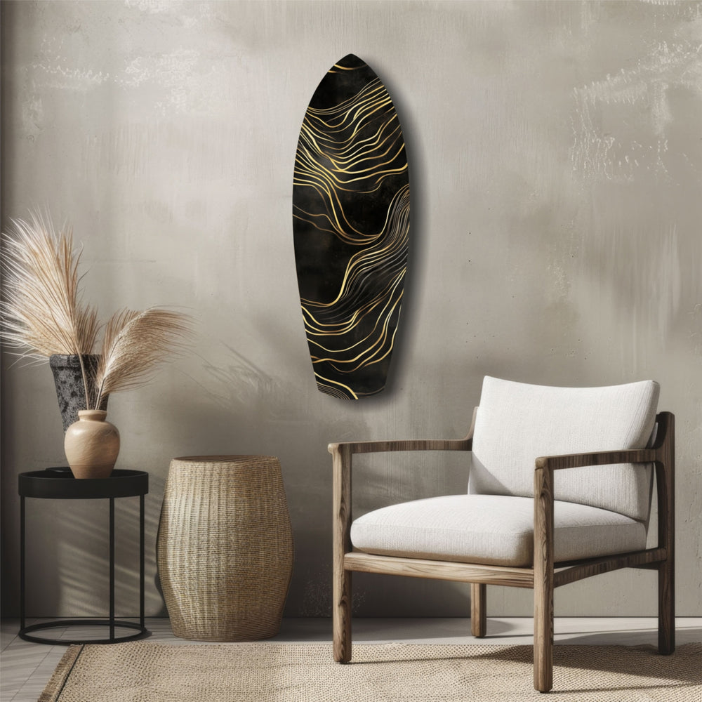 Golden Waves Glass Wall Art.