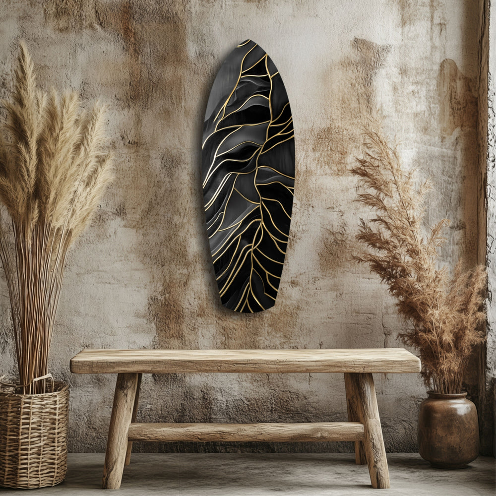 Golden Waves Glass Wall Art.