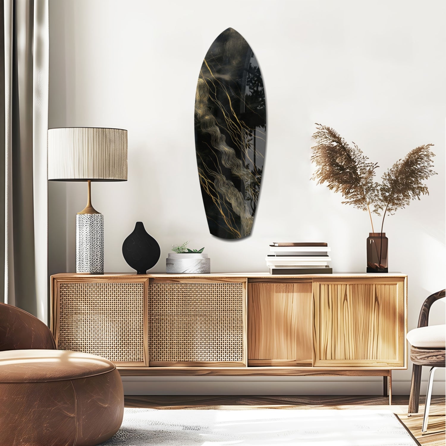 Golden Waves Glass Wall Art.