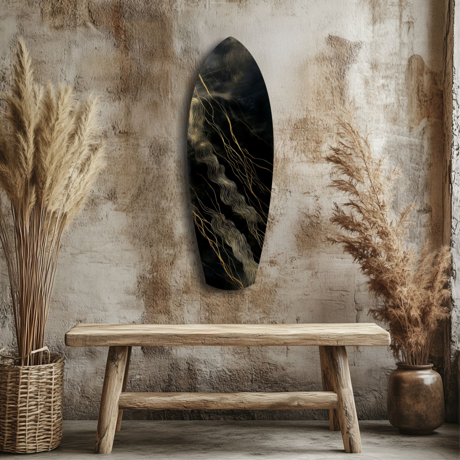 Golden Waves Glass Wall Art.