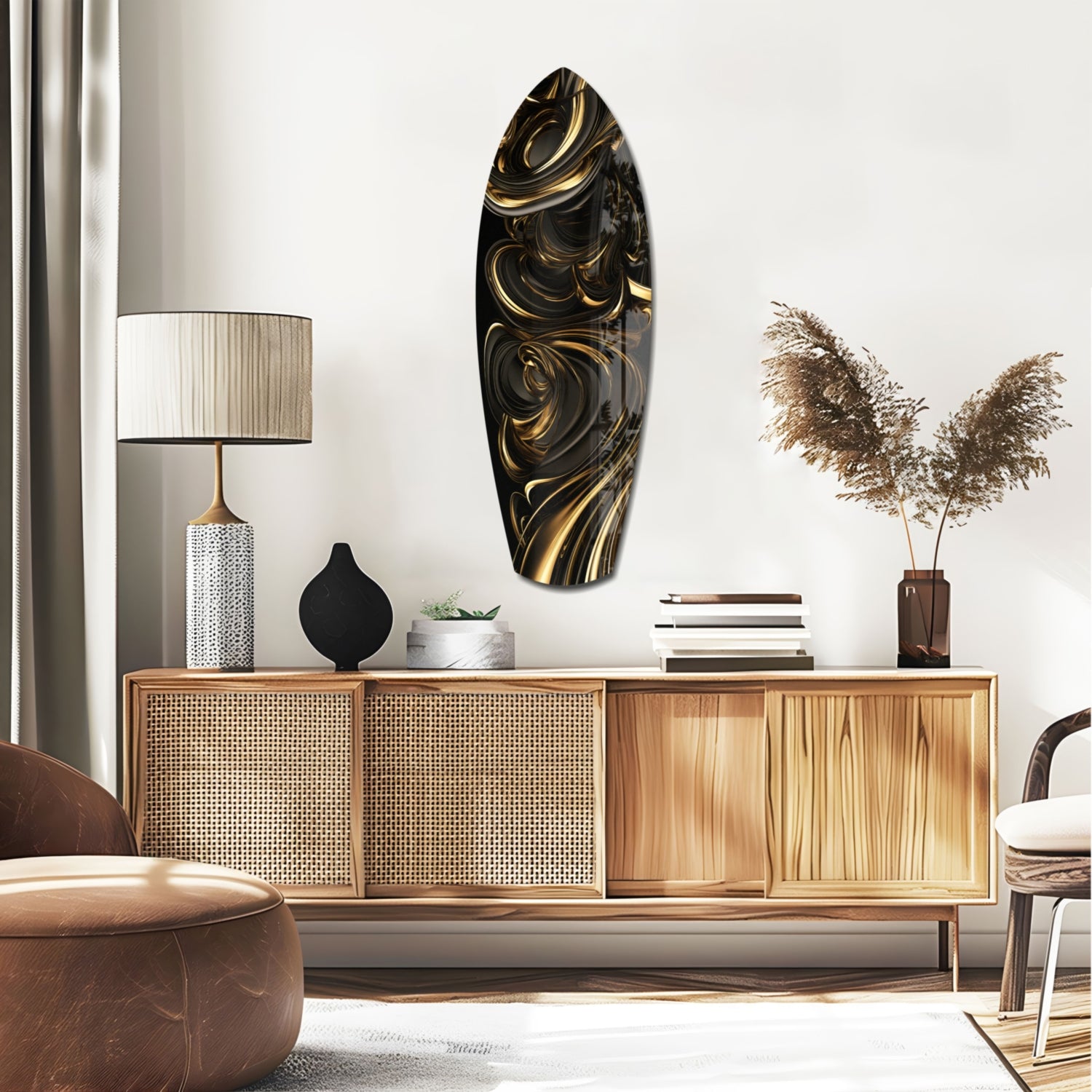 Golden Swirls Glass Wall Art.