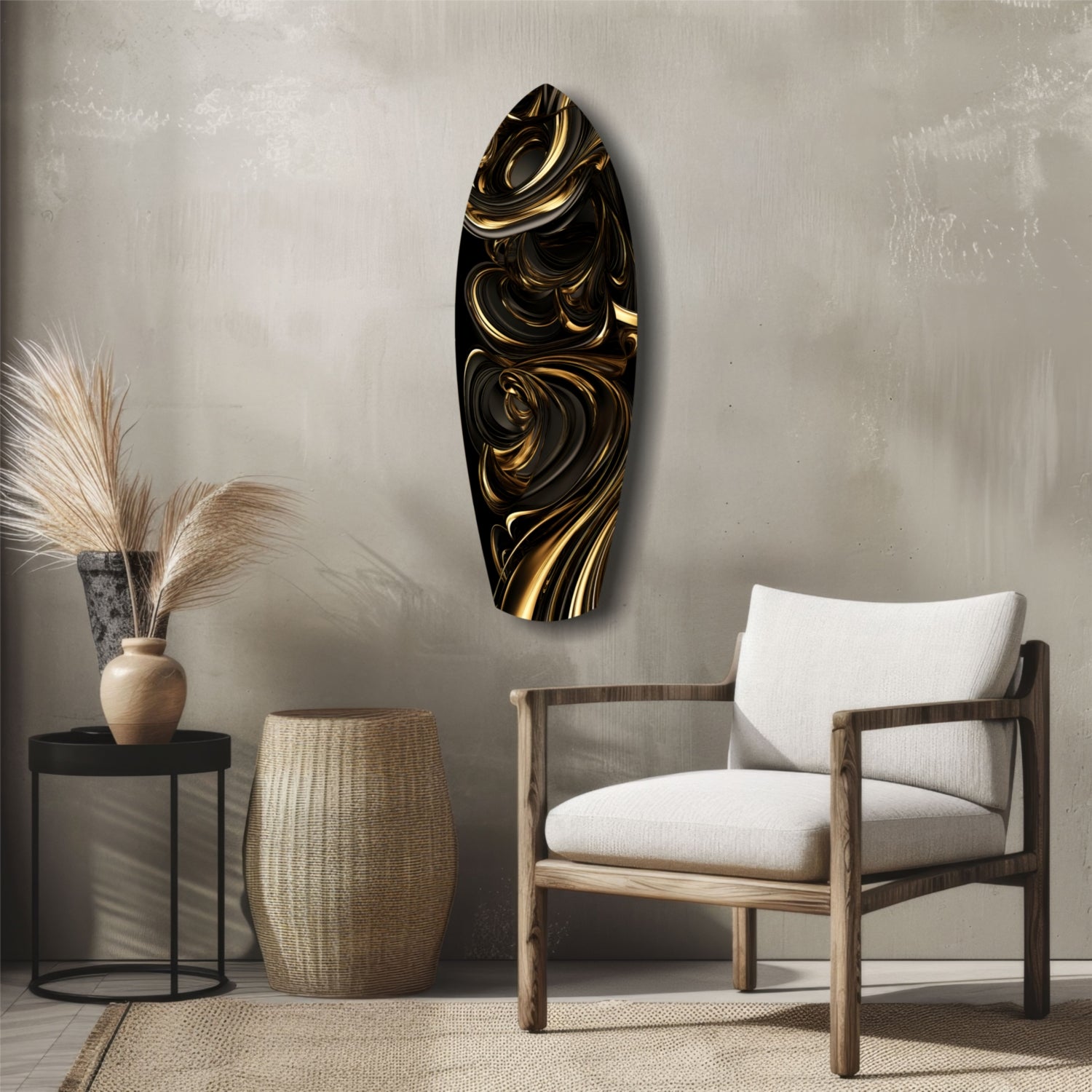 Golden Swirls Glass Wall Art.