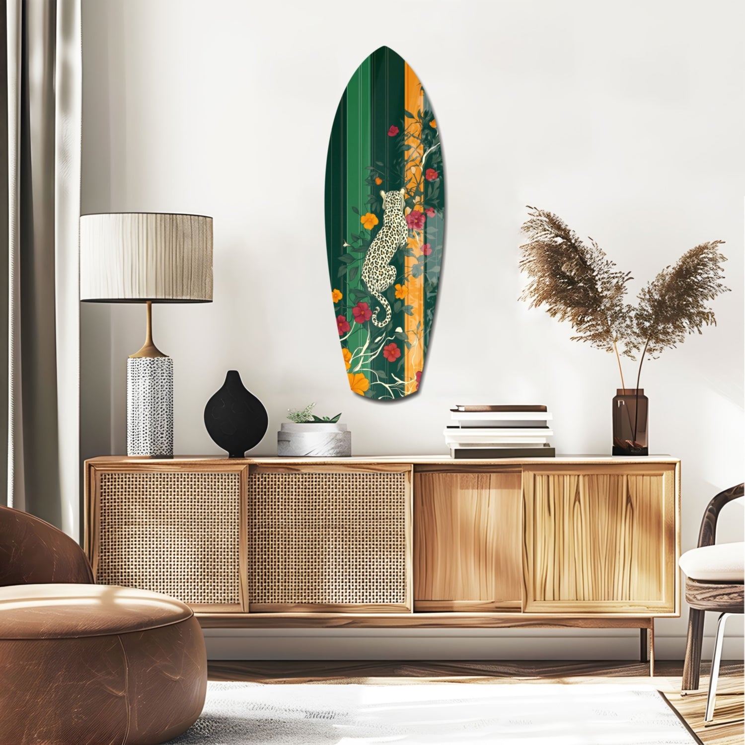 Tiger in the Jungle Glass Wall Art.