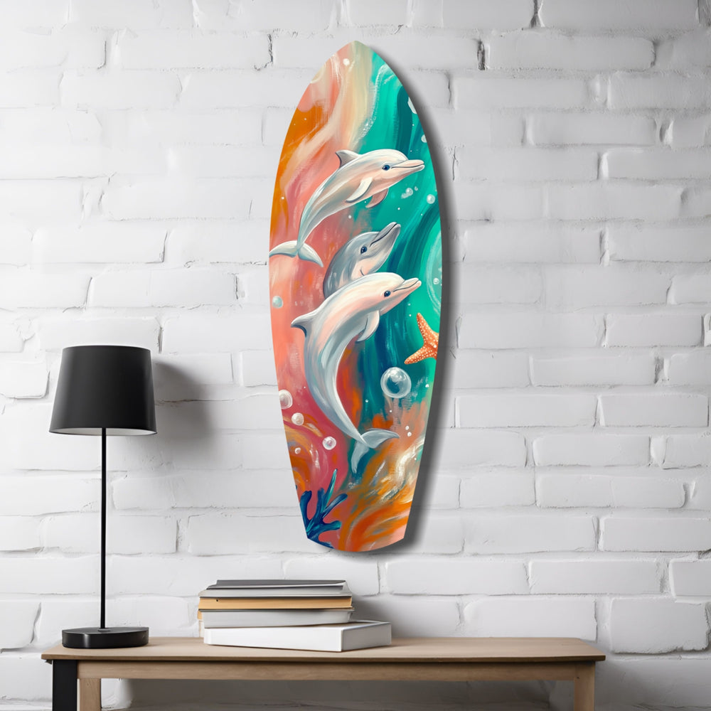 Dolphin Family Glass Wall Art.