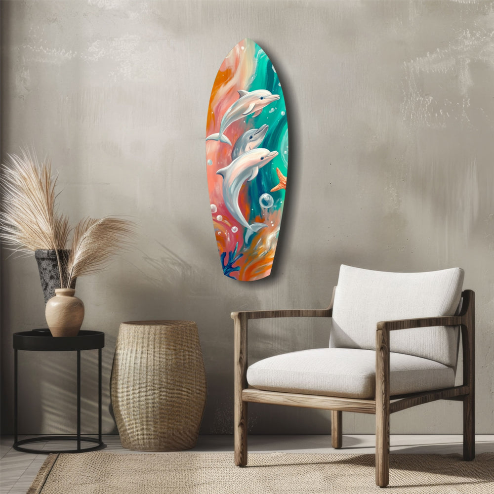 Dolphin Family Glass Wall Art.