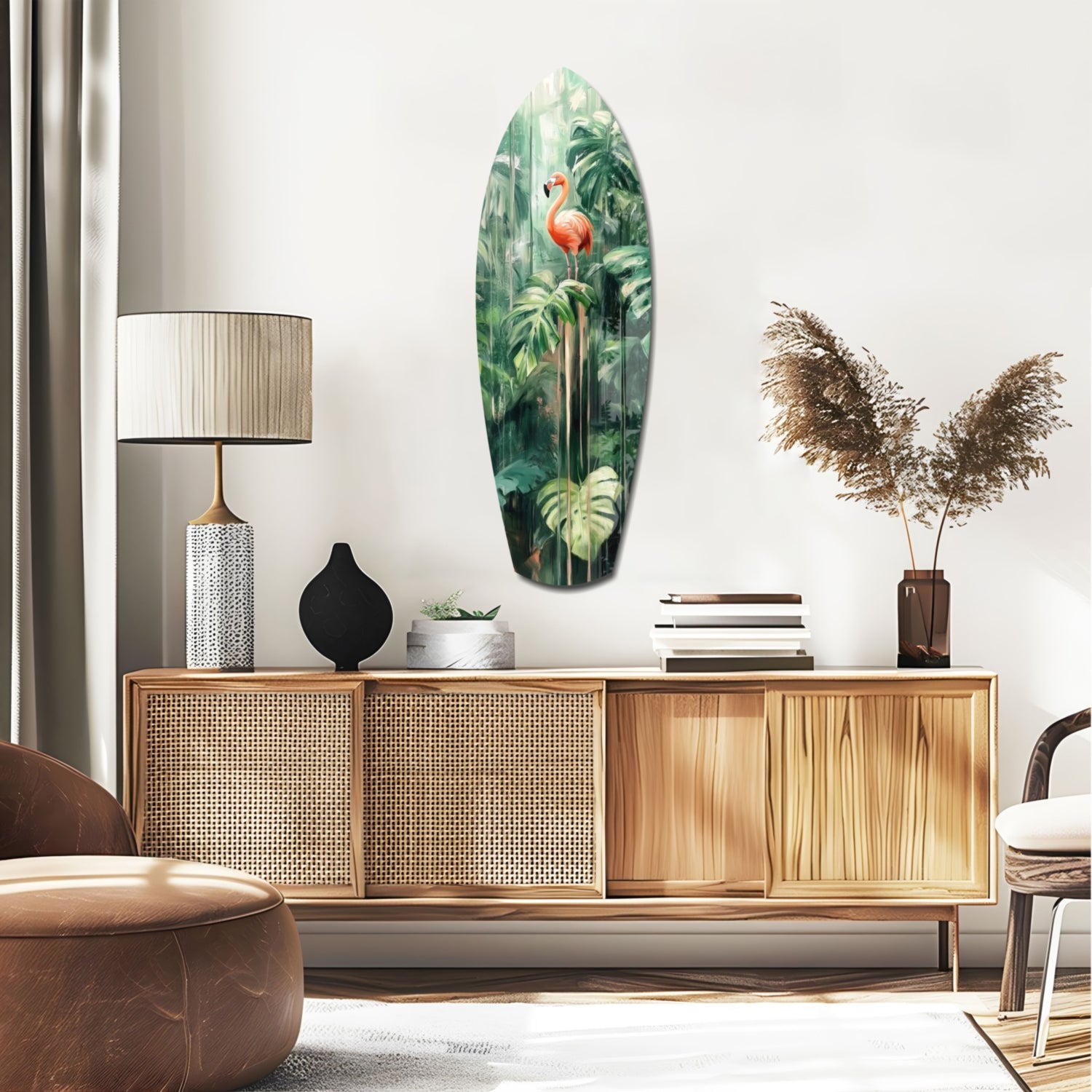 Tropical Flamingo Haven Glass Wall Art.