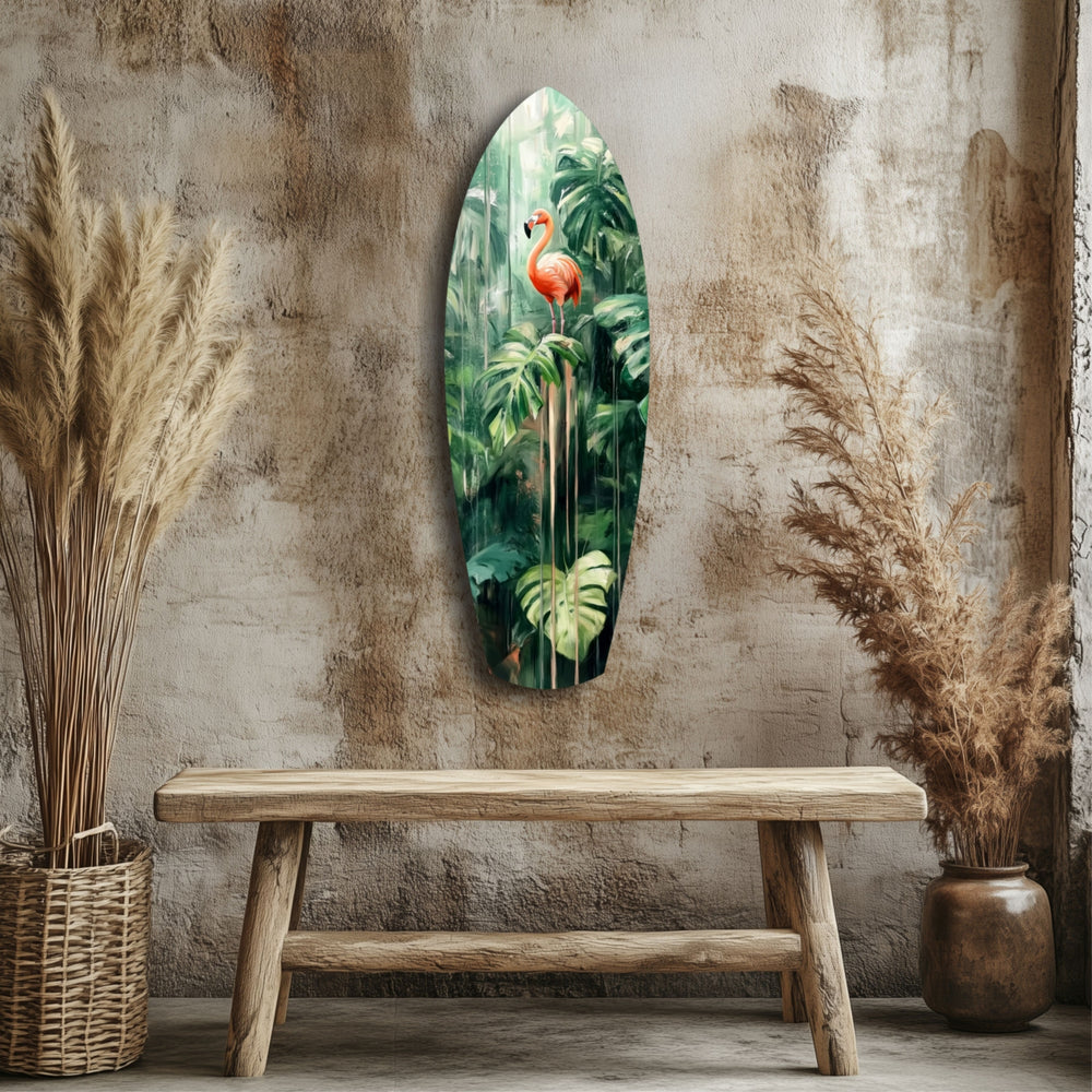 Tropical Flamingo Haven Glass Wall Art.