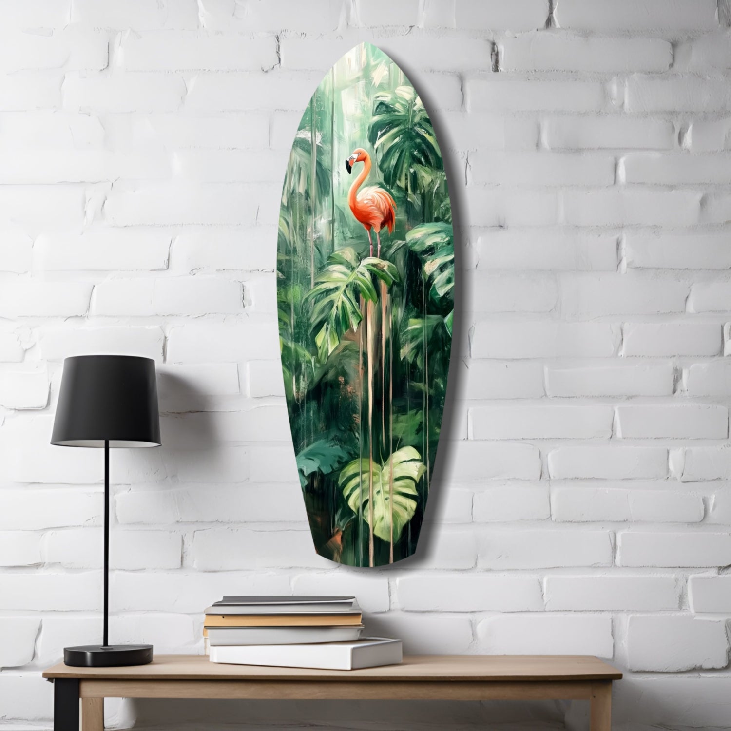 Tropical Flamingo Haven Glass Wall Art.