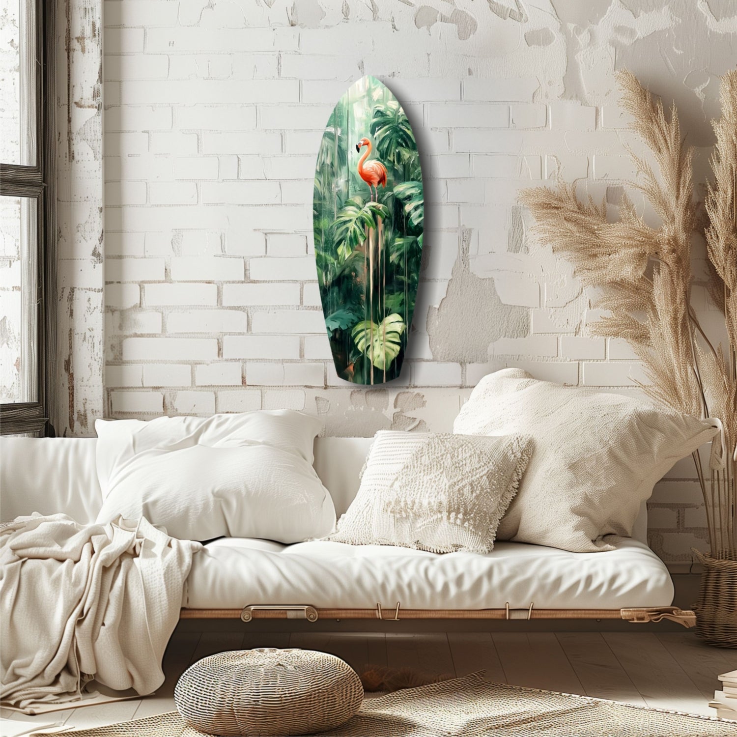 Tropical Flamingo Haven Glass Wall Art.