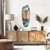 Cute Coastal Village Glass Wall Art.