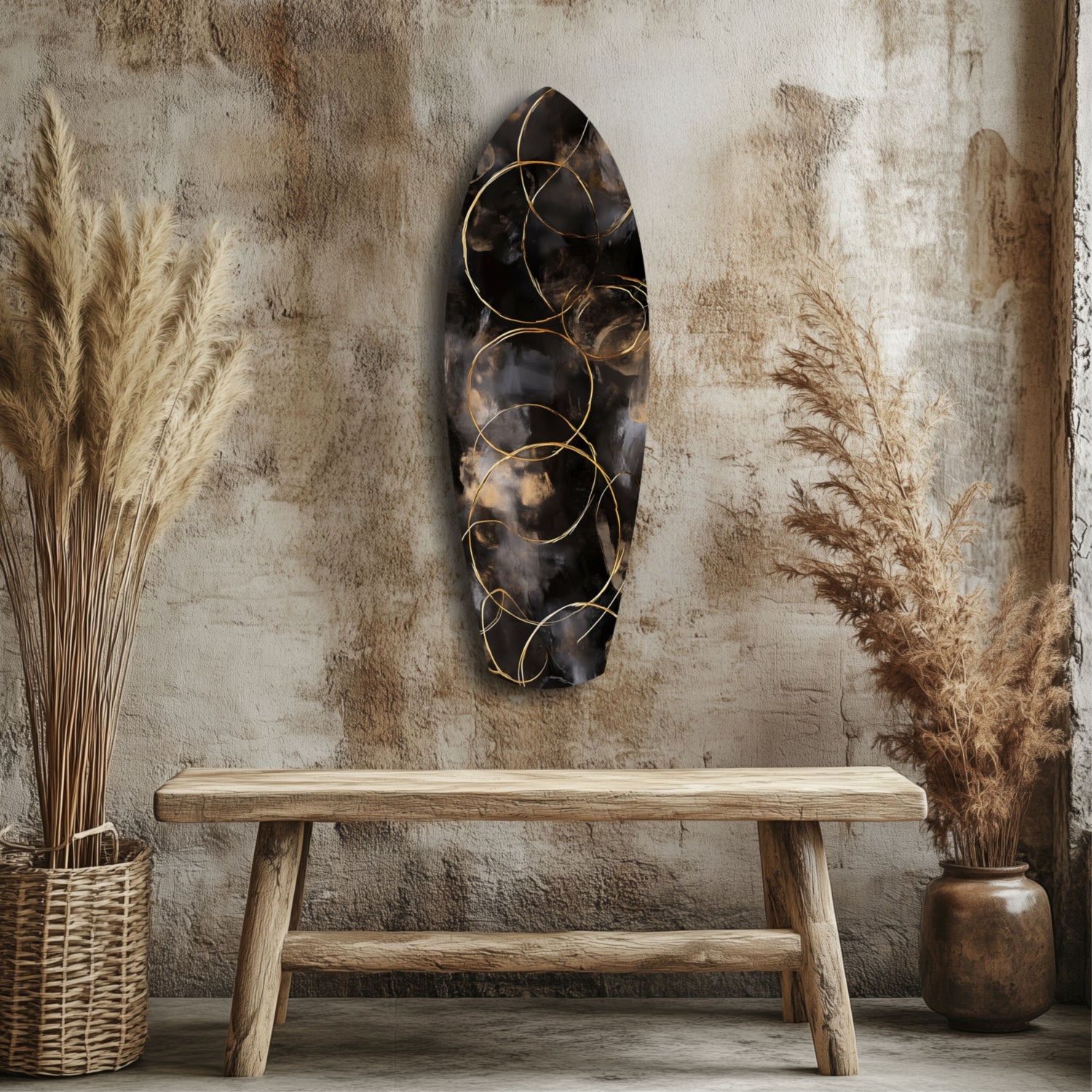 Golden Circles Glass Wall Art.