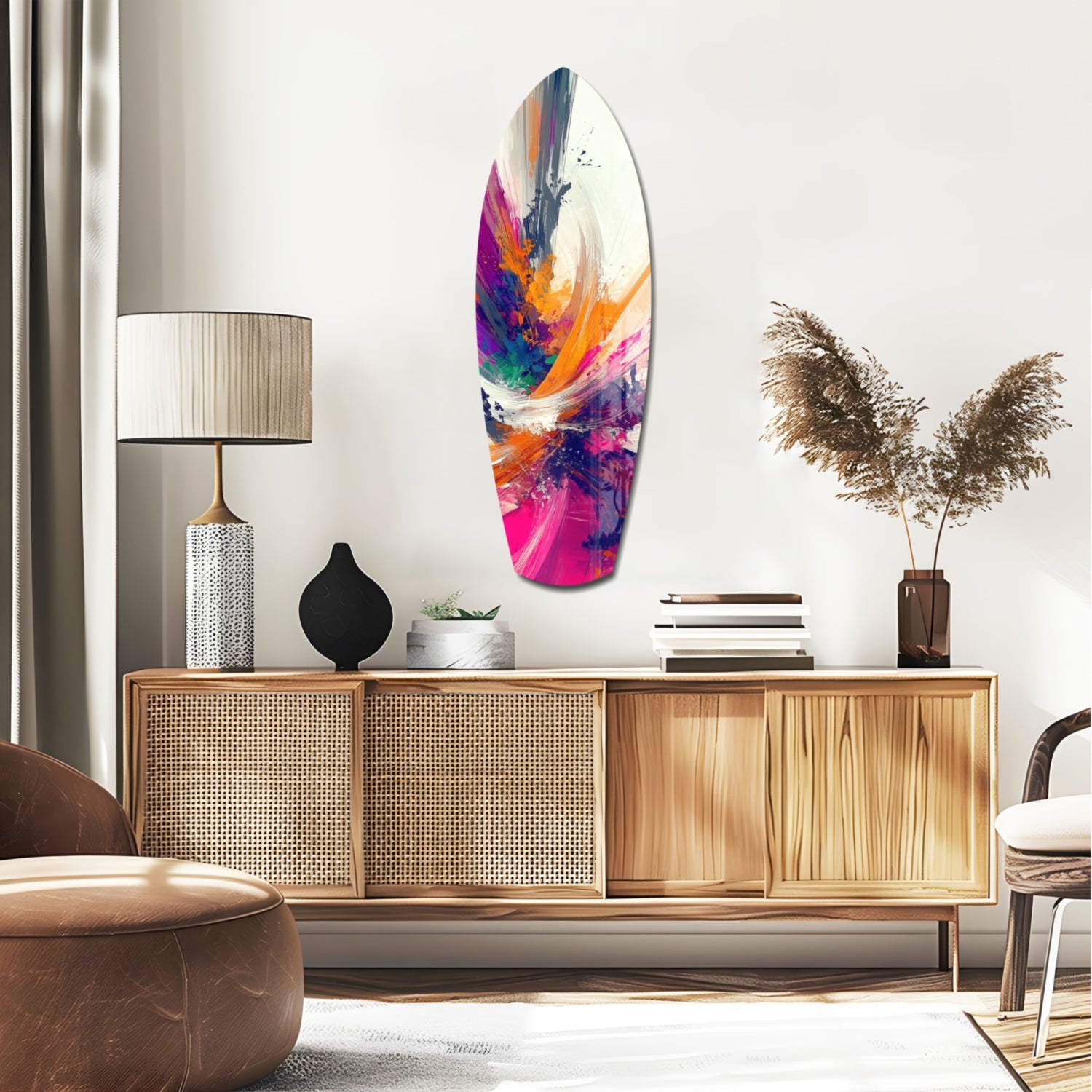 Abstract Paint Brushes Glass Wall Art.