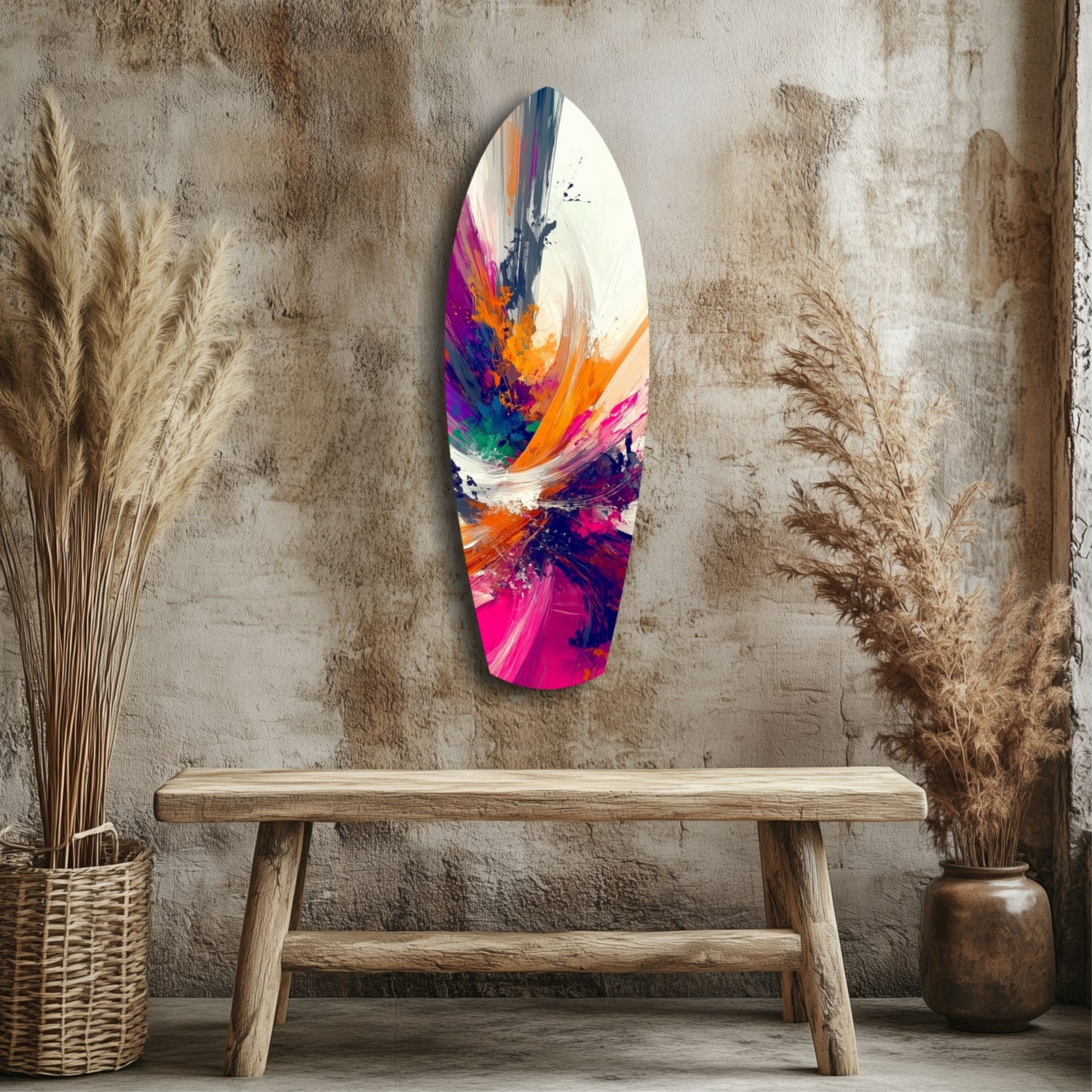 Abstract Paint Brushes Glass Wall Art.