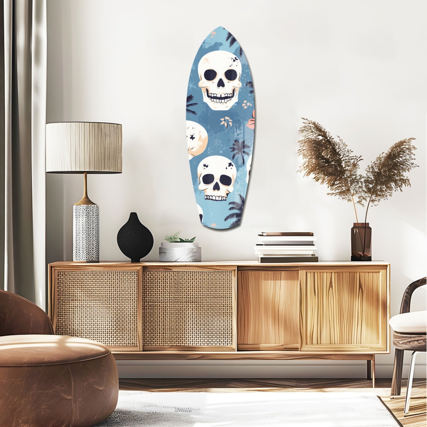 Surf Skull California Dreams Glass Wall Art.