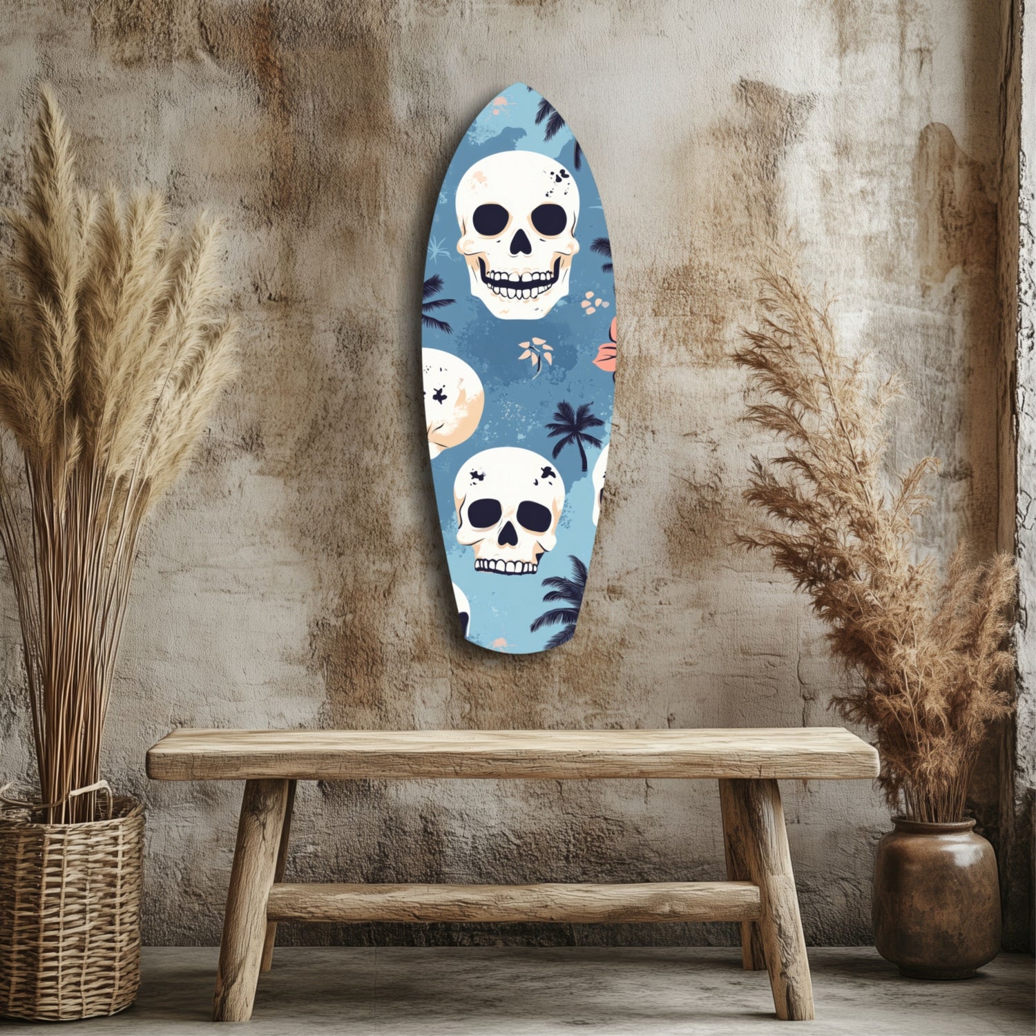 Surf Skull California Dreams Glass Wall Art.