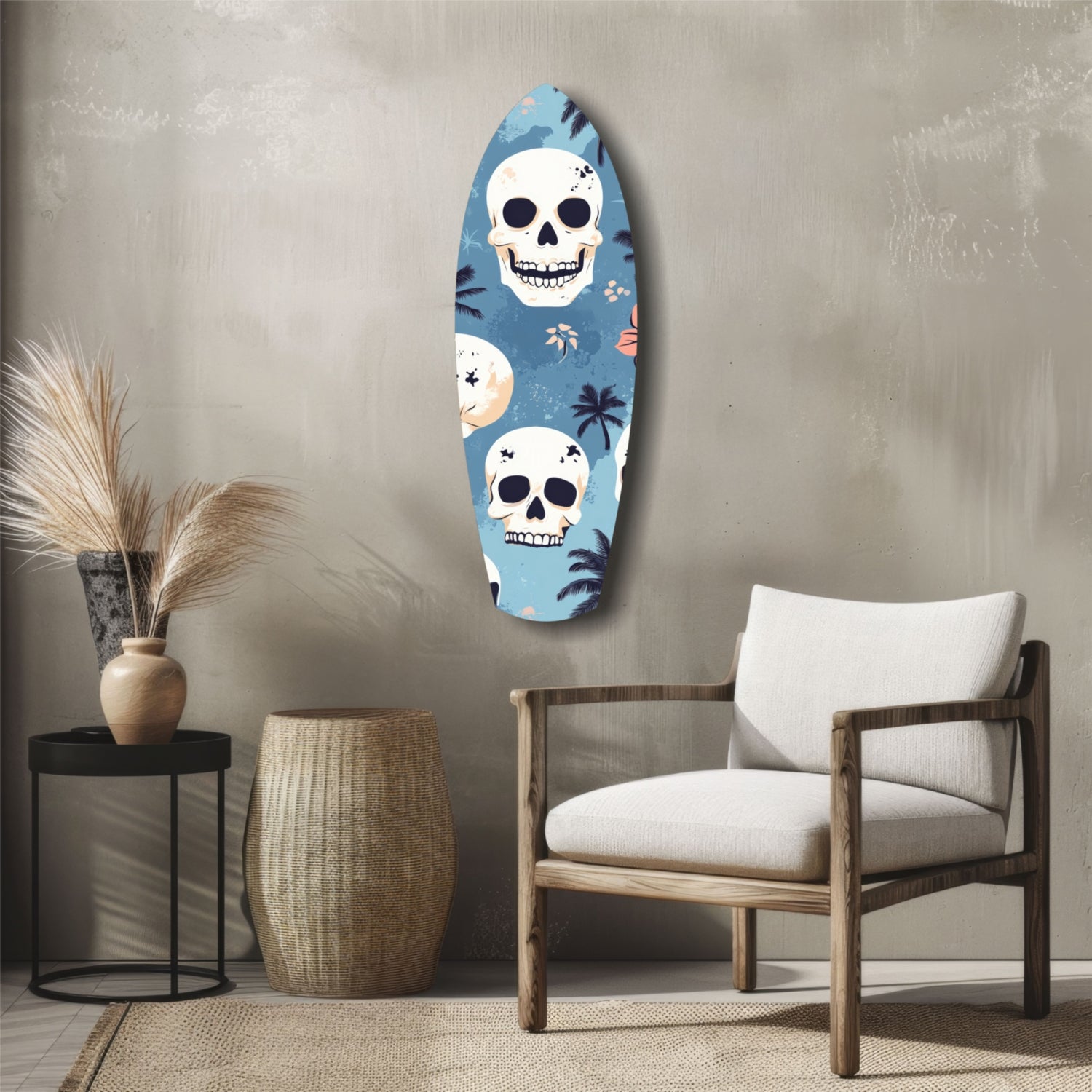 Surf Skull California Dreams Glass Wall Art.