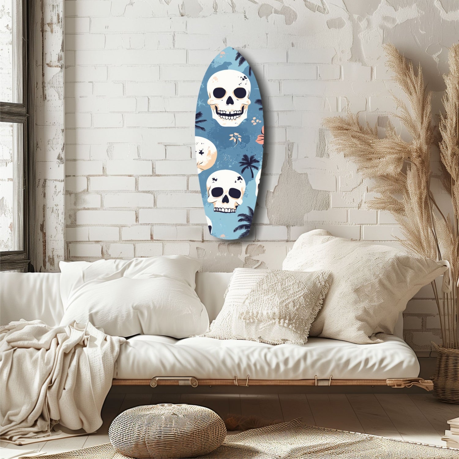 Surf Skull California Dreams Glass Wall Art.