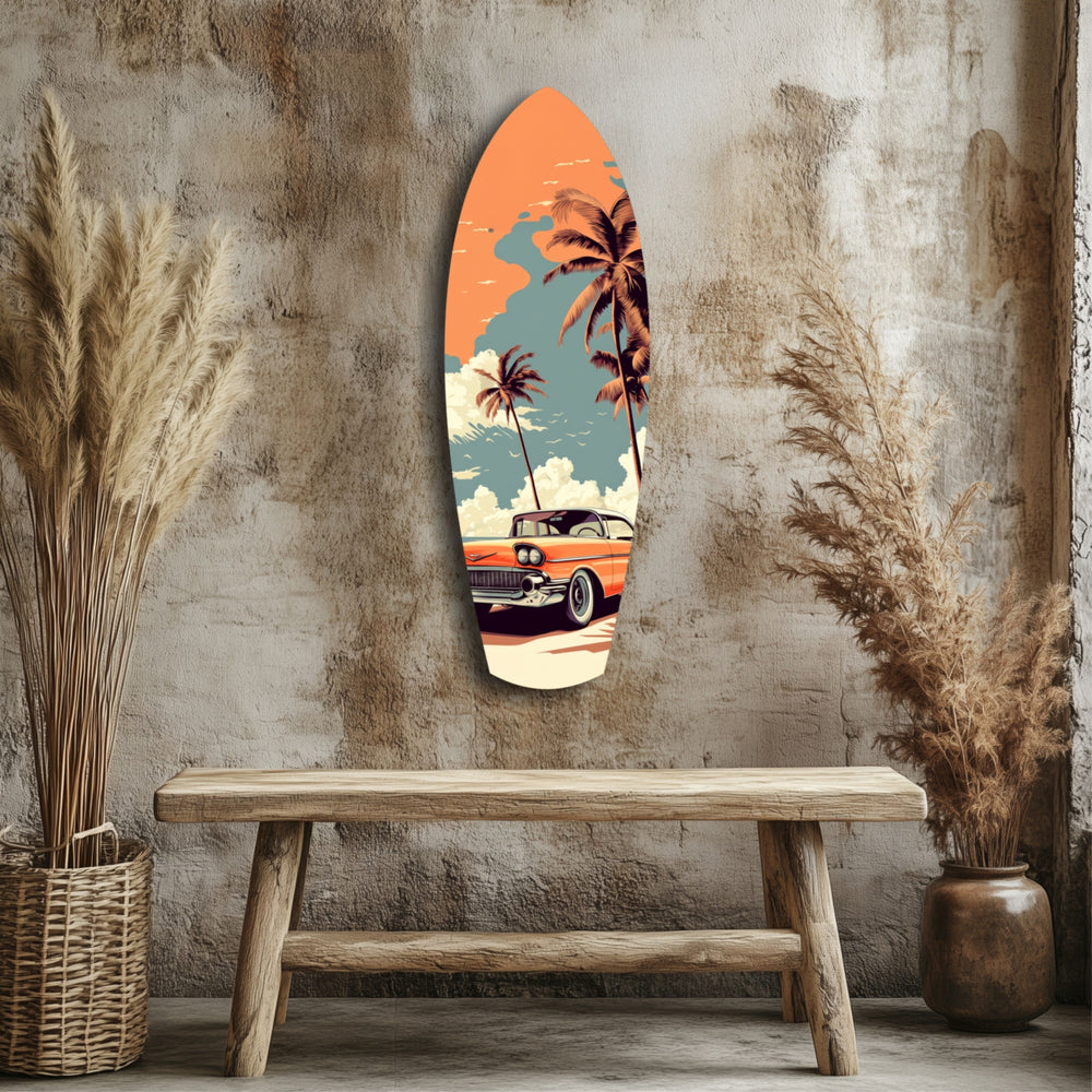 Sunset Ride 60s Vibes Glass Wall Art.
