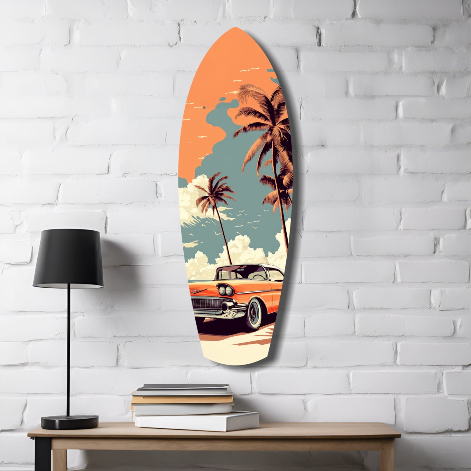 Sunset Ride 60s Vibes Glass Wall Art.