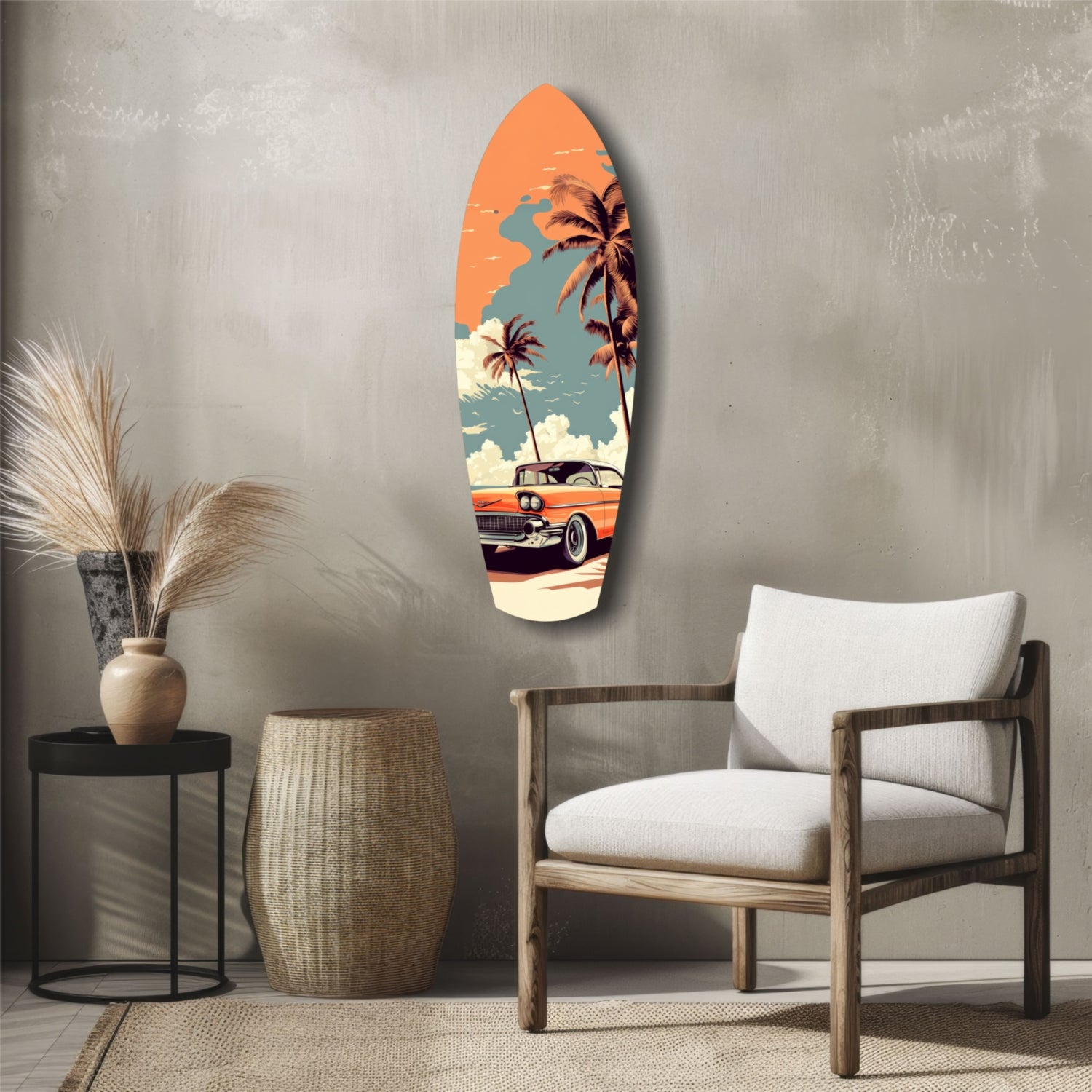 Sunset Ride 60s Vibes Glass Wall Art.