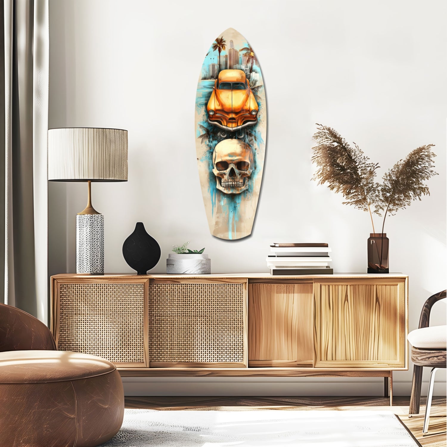 Retro Rides Rebel Skulls Glass Wall Art.