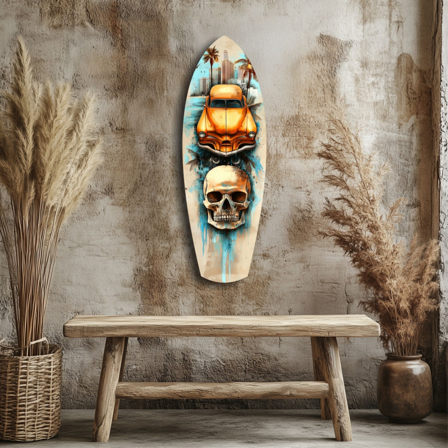 Retro Rides Rebel Skulls Glass Wall Art.