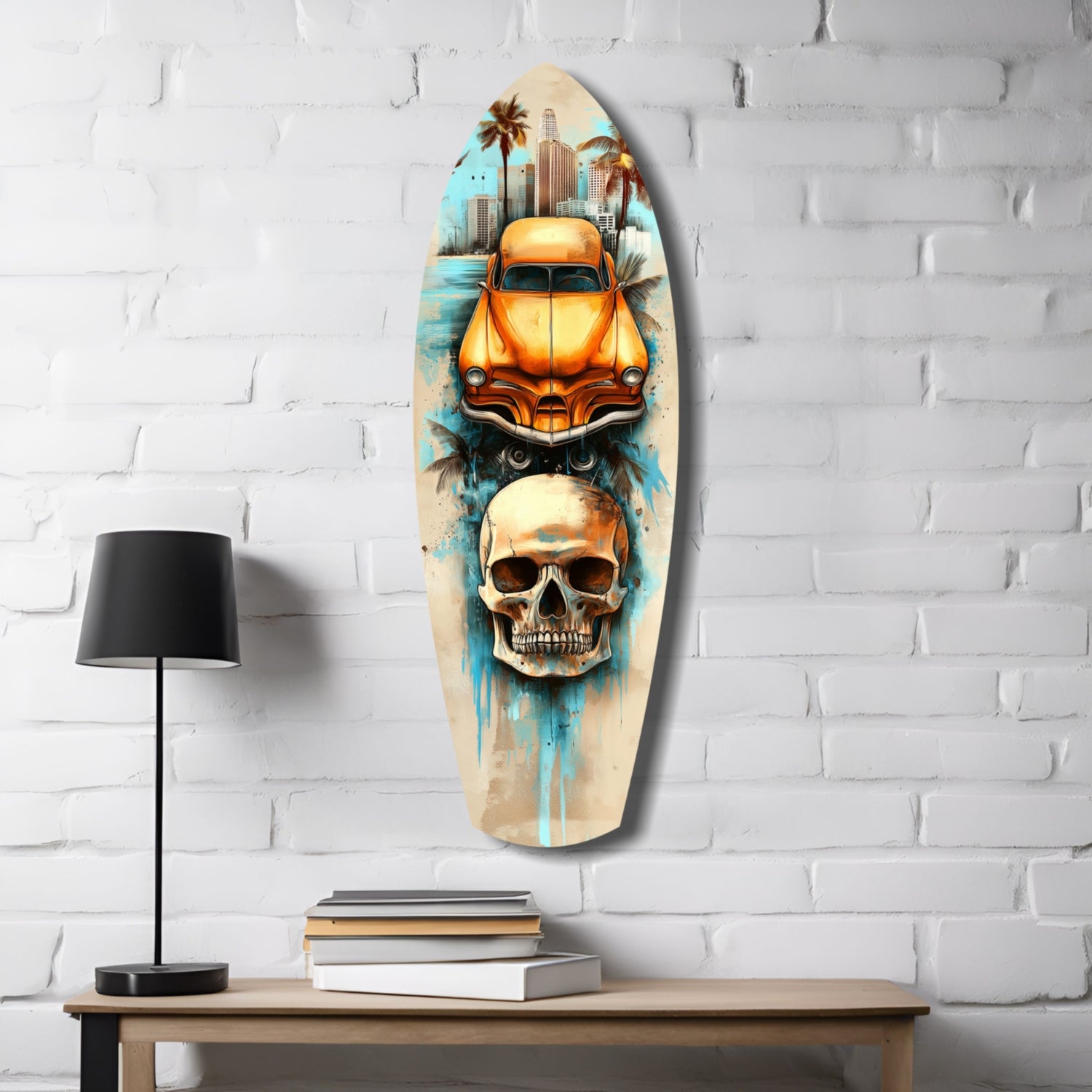Retro Rides Rebel Skulls Glass Wall Art.