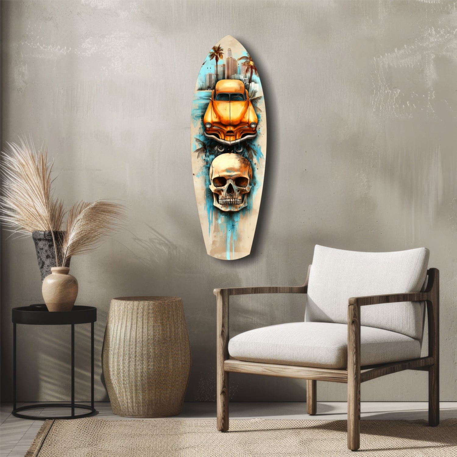 Retro Rides Rebel Skulls Glass Wall Art.