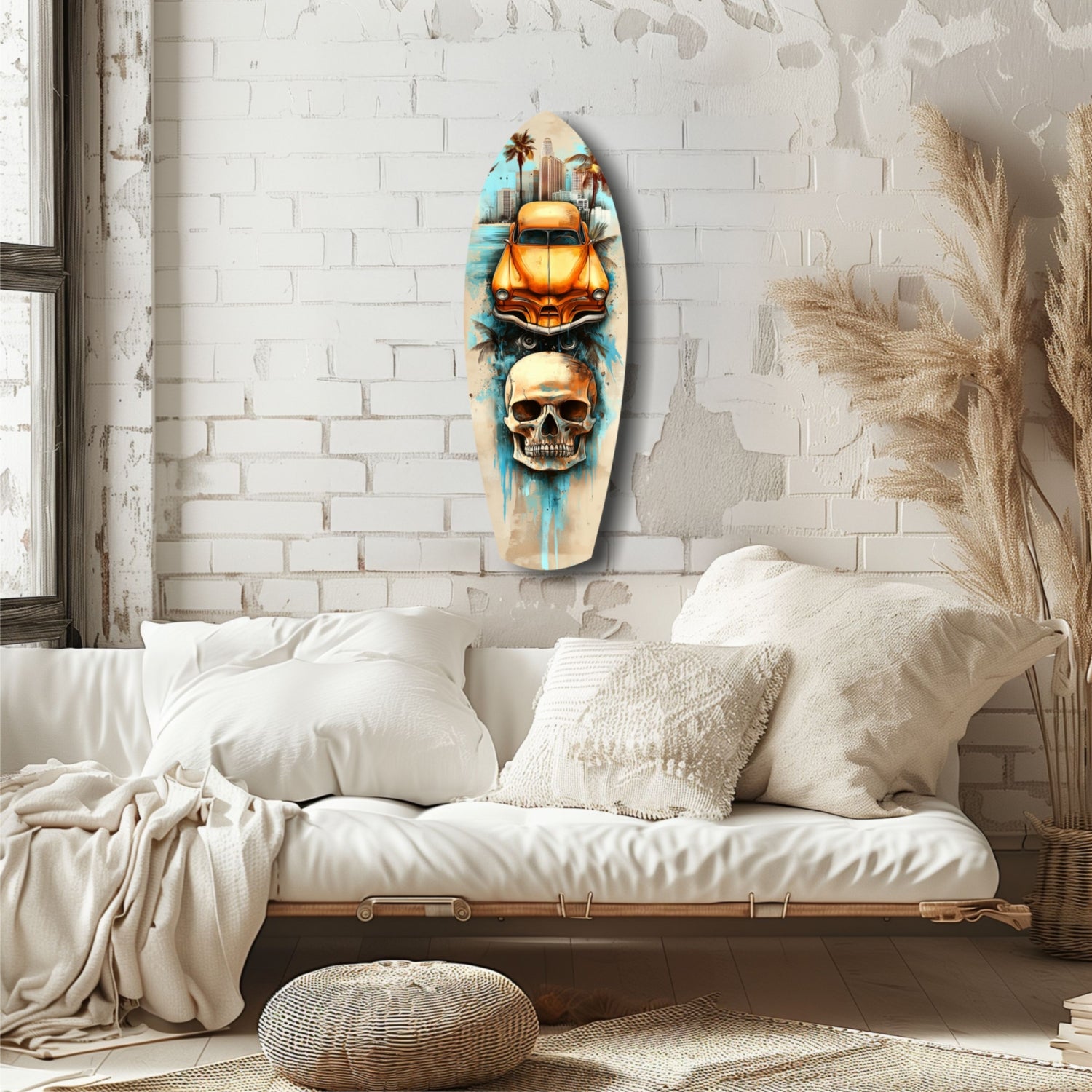 Retro Rides Rebel Skulls Glass Wall Art.