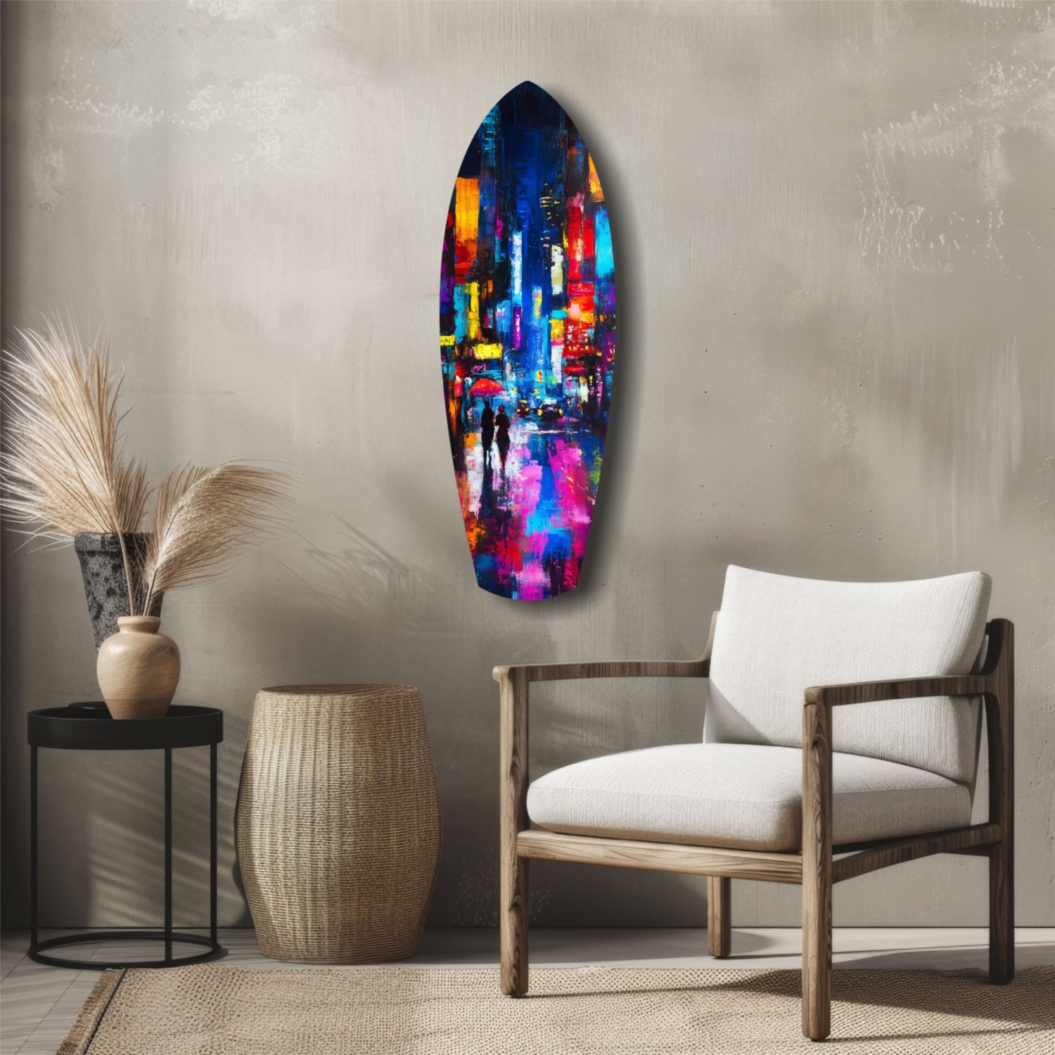 Under the City Glow A Love in the Rain Glass Wall Art.