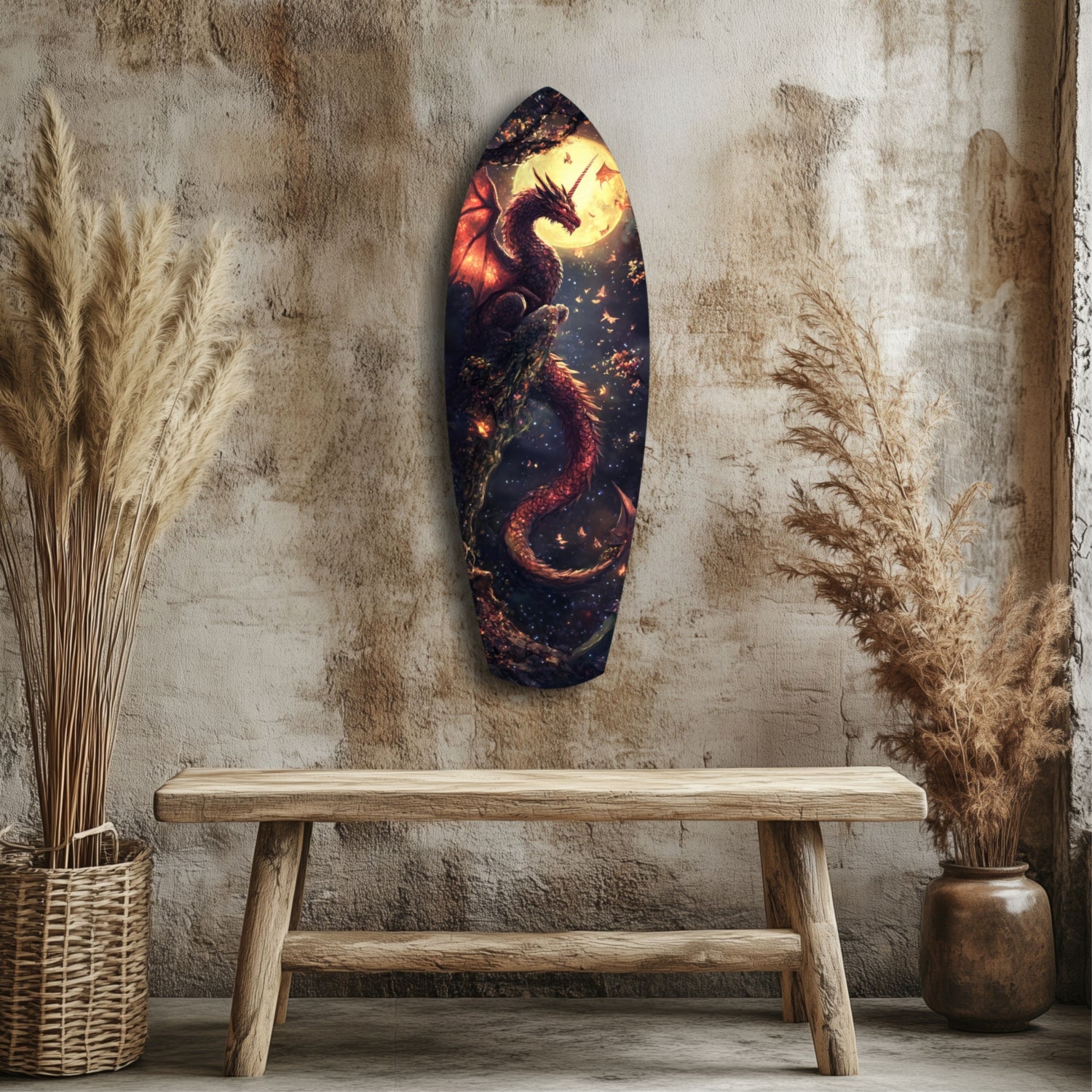 Moonlit Dragon Flight of the Night Glass Wall Art.