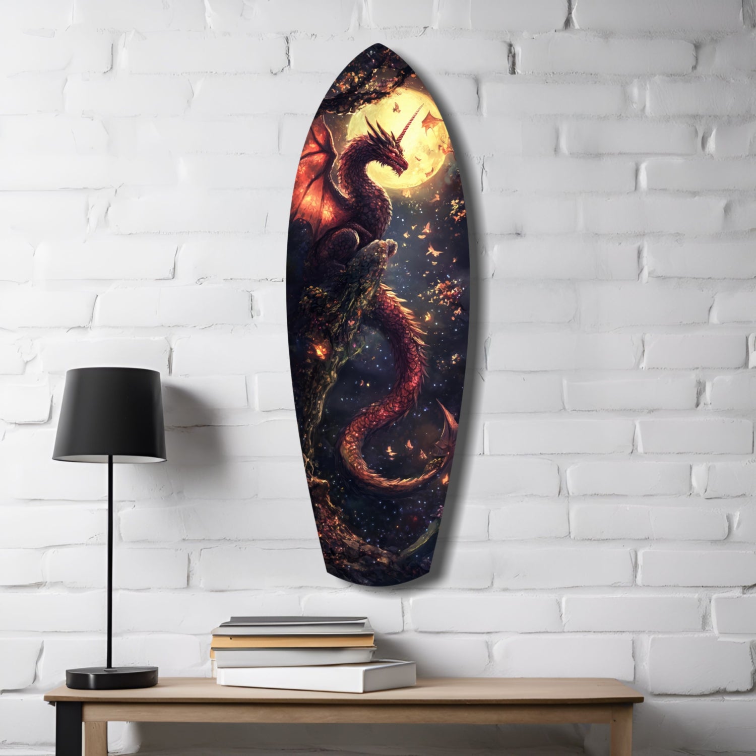 Moonlit Dragon Flight of the Night Glass Wall Art.