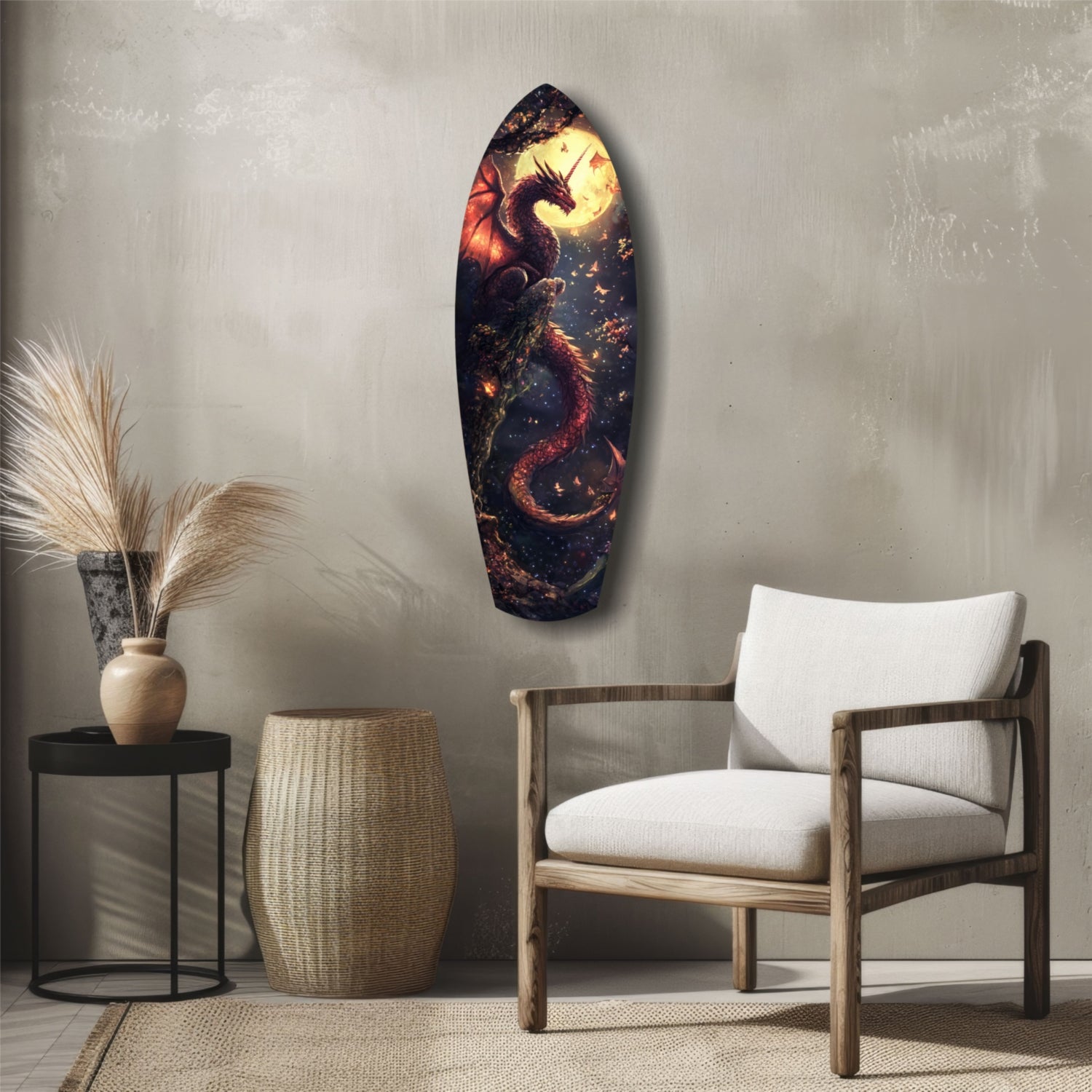 Moonlit Dragon Flight of the Night Glass Wall Art.