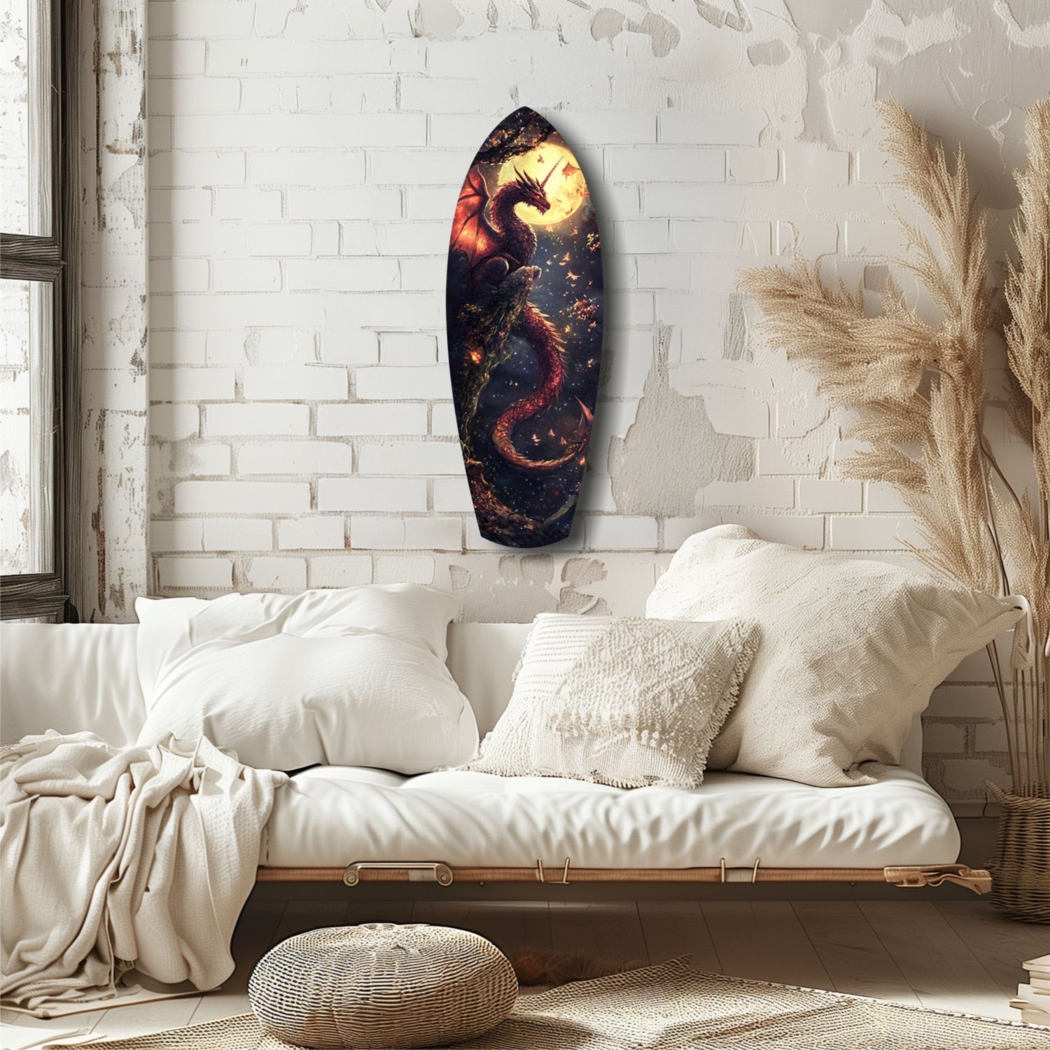 Moonlit Dragon Flight of the Night Glass Wall Art.