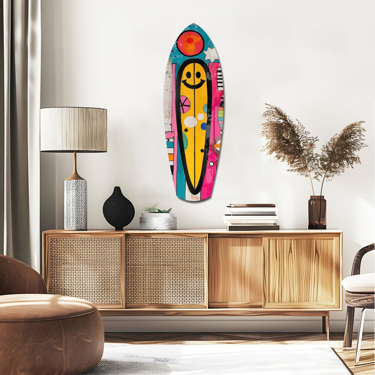 Smiley Surfing Glass Wall Art.