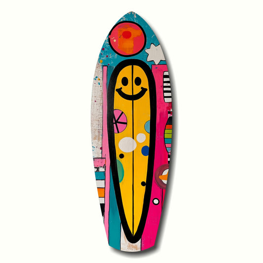 Smiley Surfing Glass Wall Art.