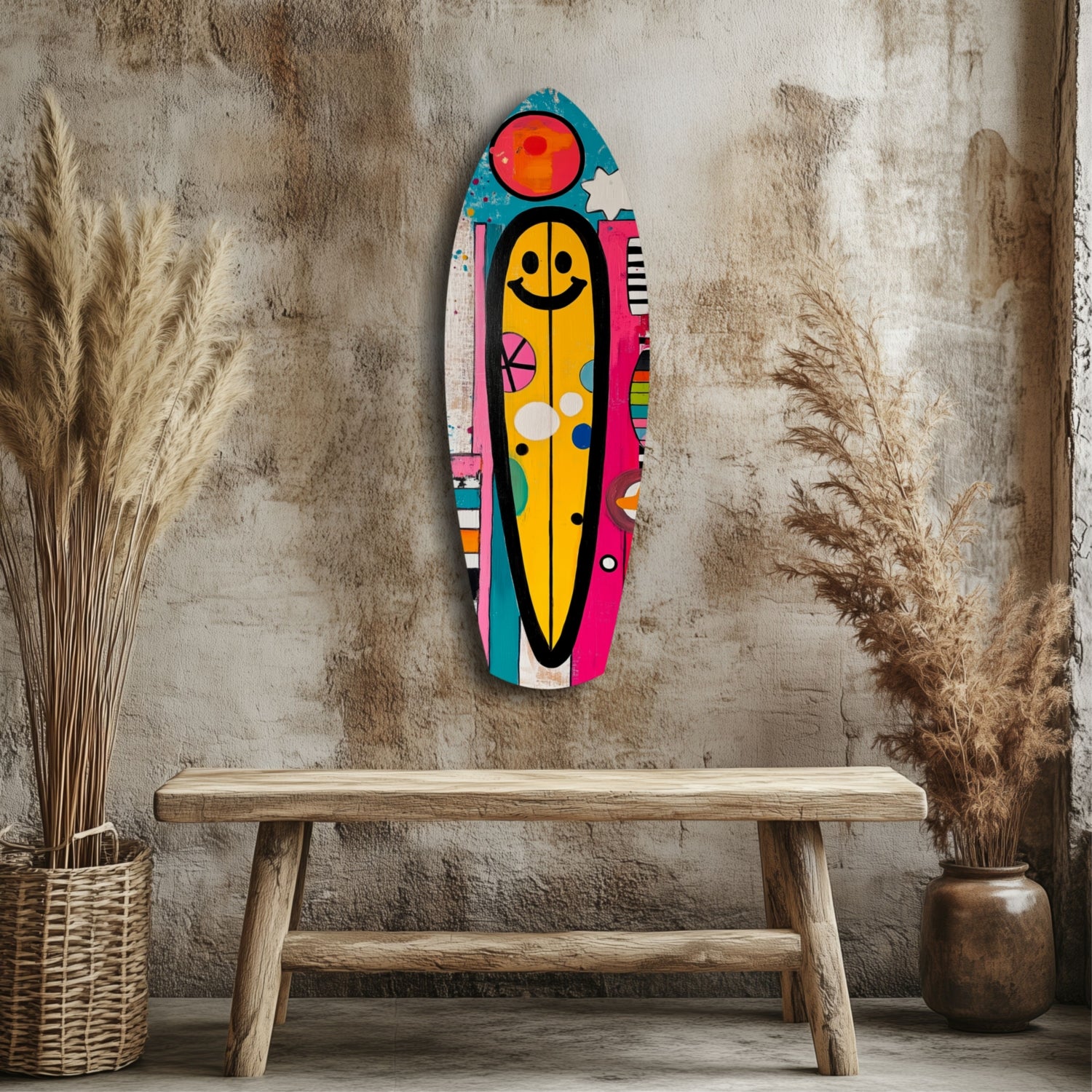 Smiley Surfing Glass Wall Art.
