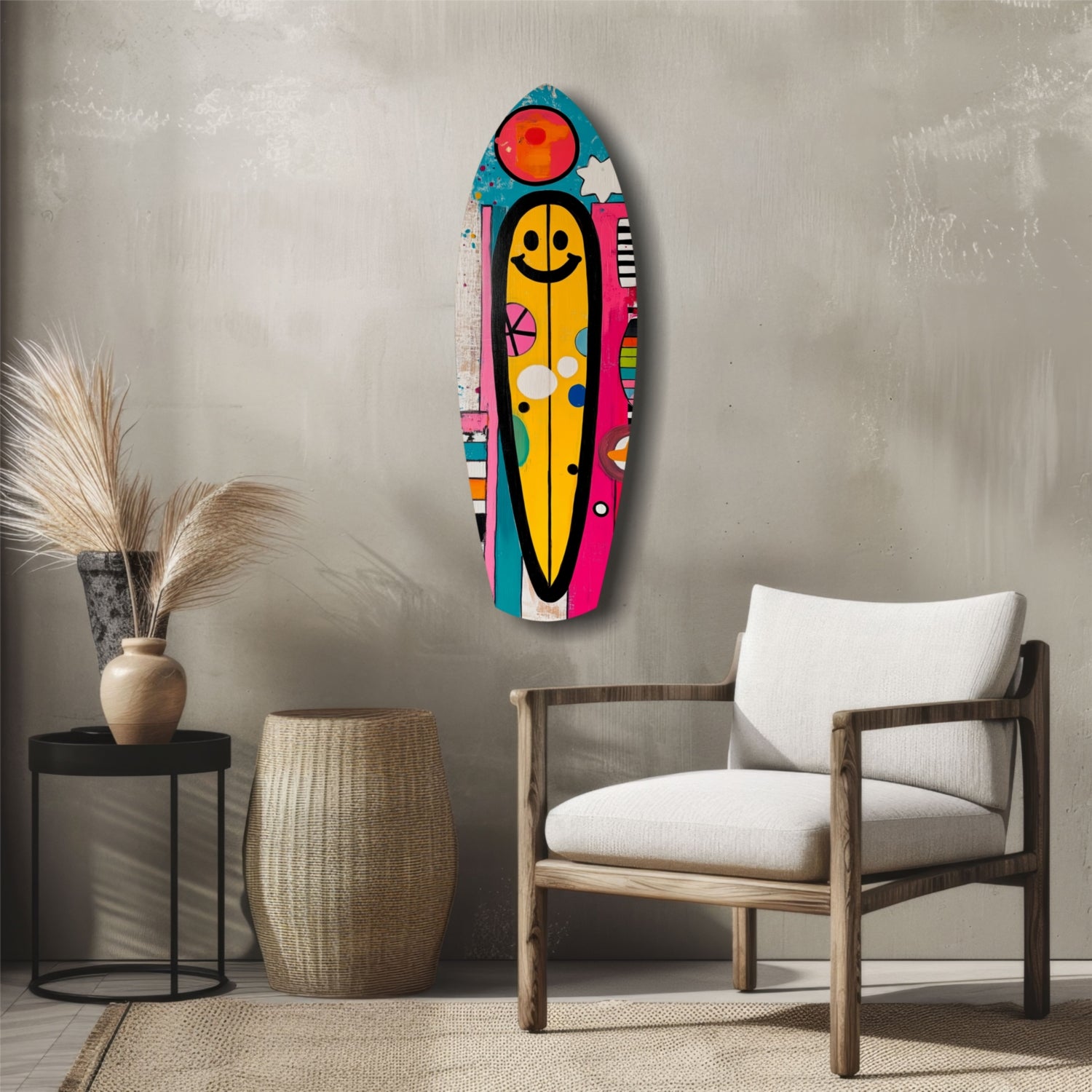 Smiley Surfing Glass Wall Art.