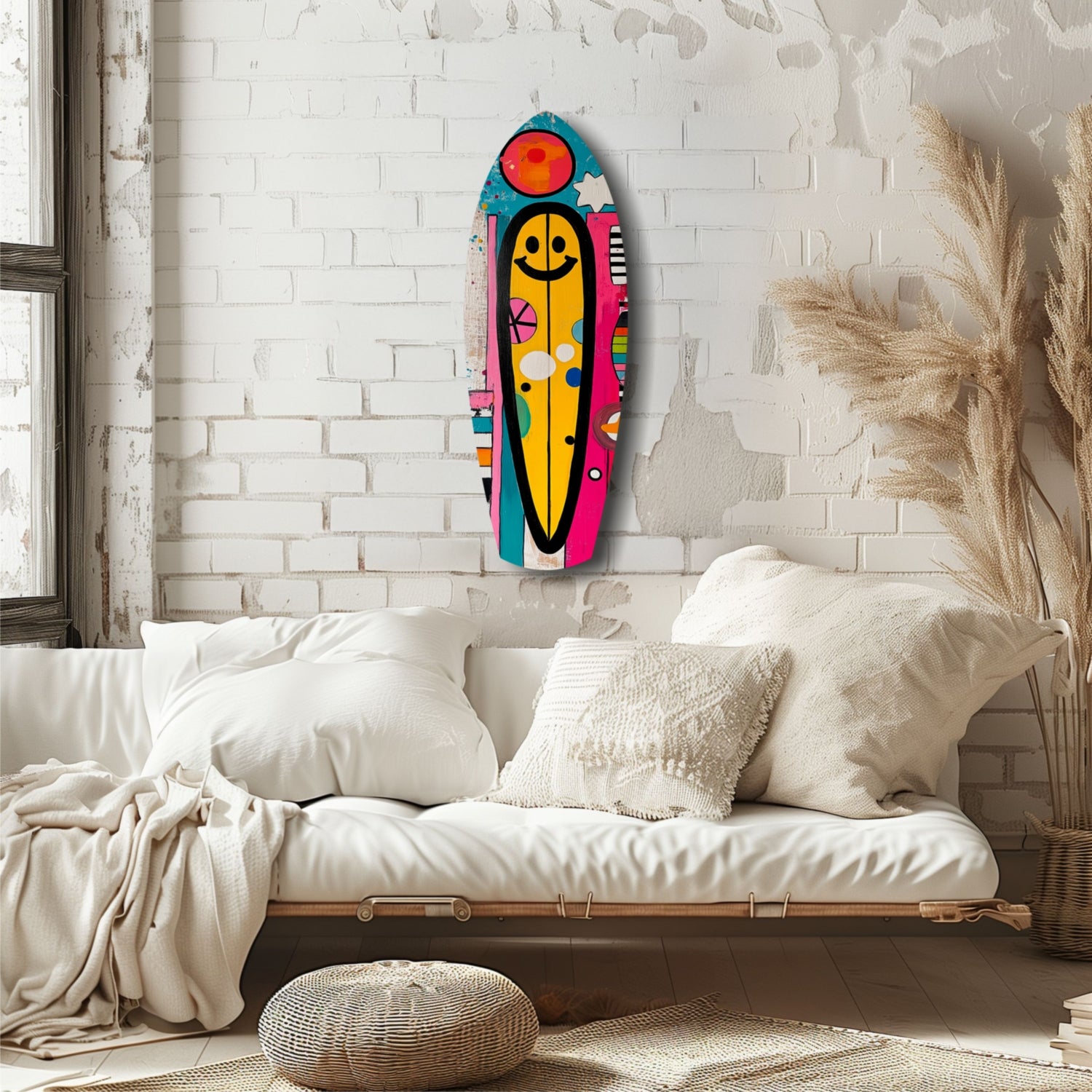 Smiley Surfing Glass Wall Art.