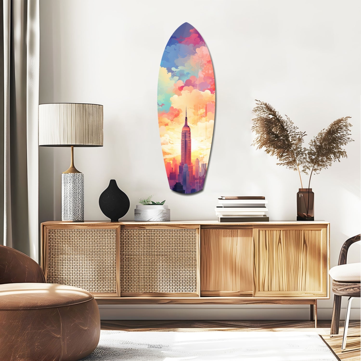 Golden Skyline Glass Wall Art.