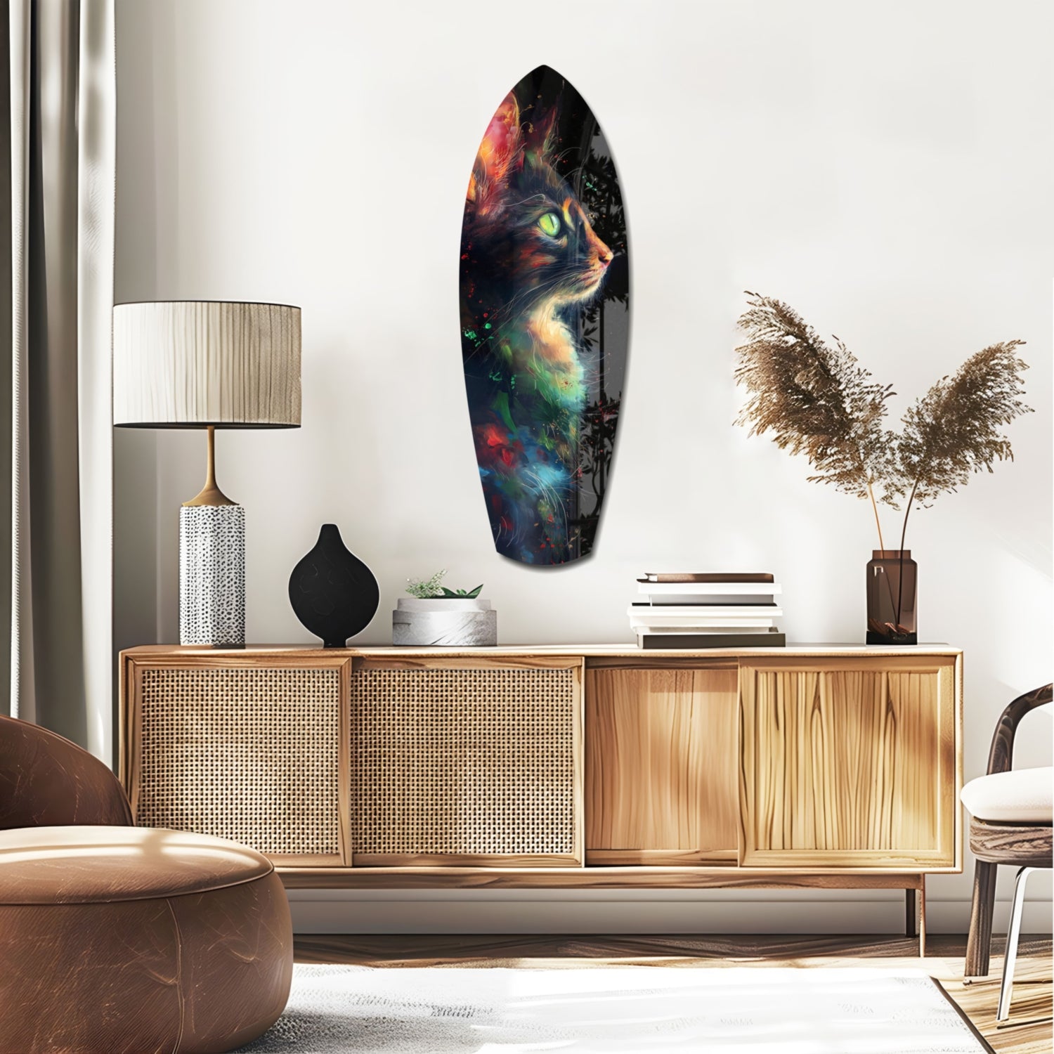 Celestial Cat Glass Wall Art.